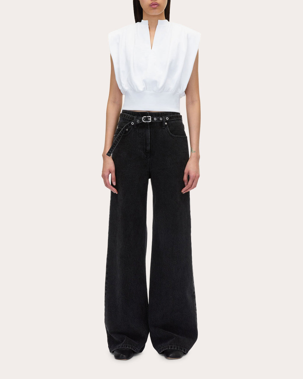Gathered French Terry Sleeveless Knit Top