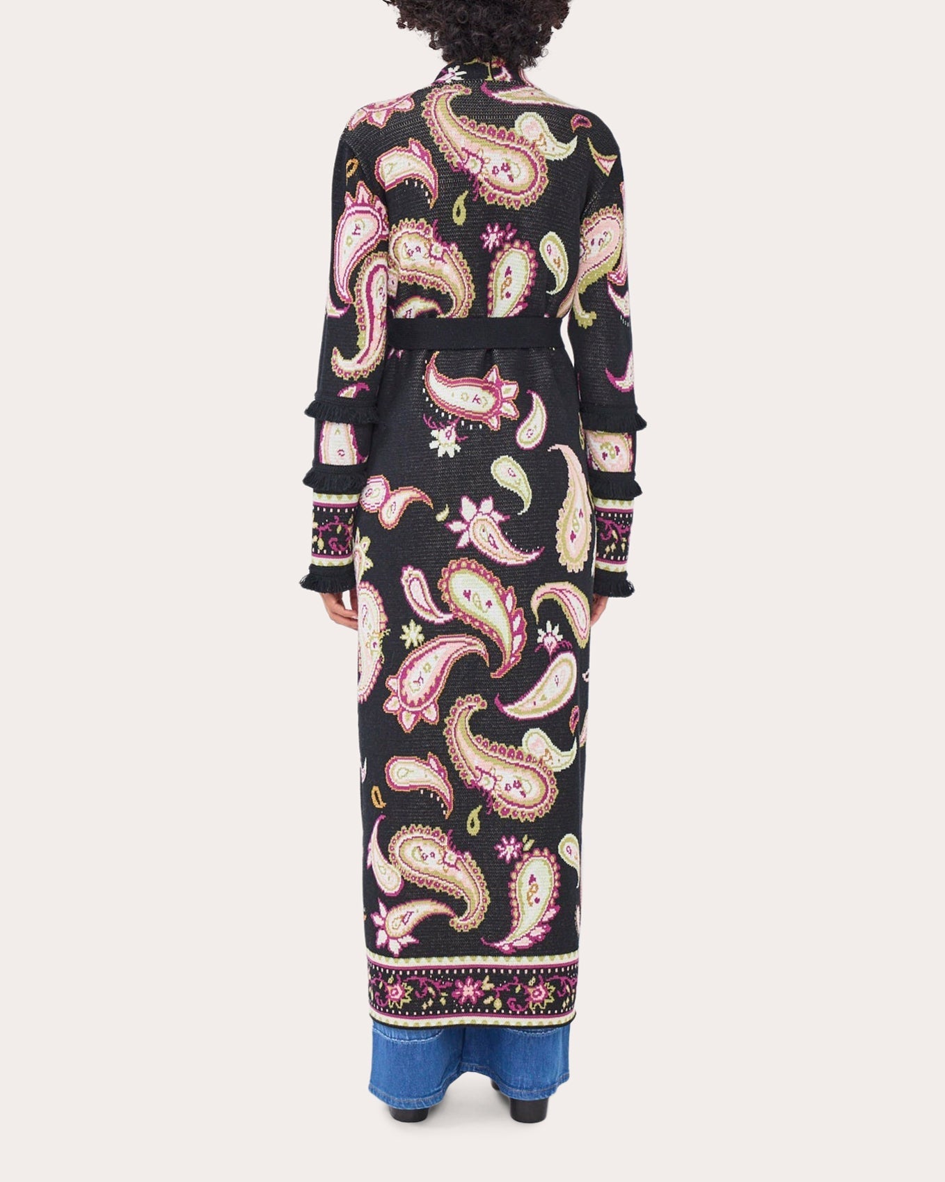Jimi Belted Paisley Cotton-Jacquard Long Cardigan