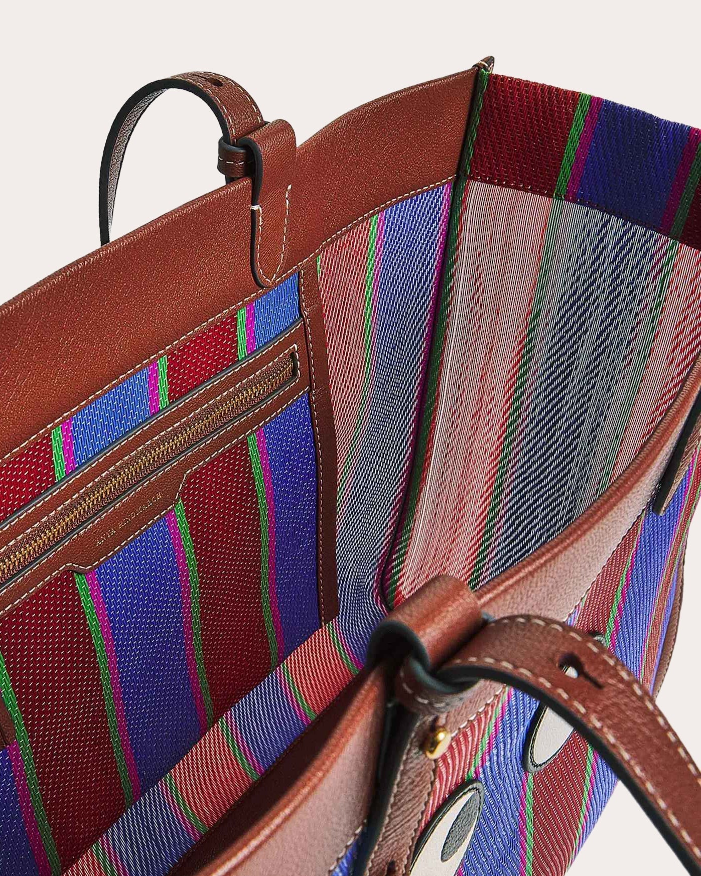 Eyes Appliquéd Leather-Trimmed Recycled Canvas Tote
