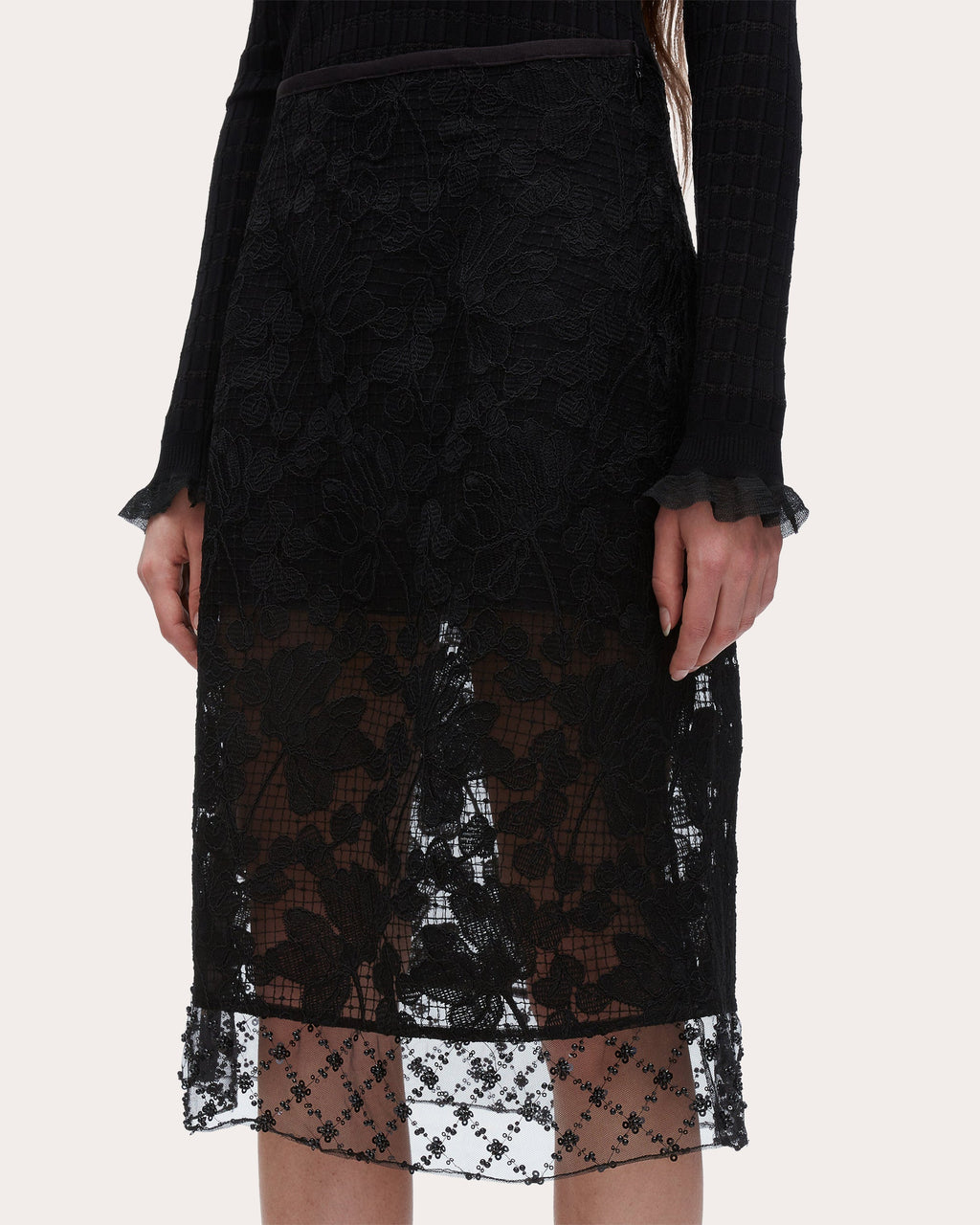 Embellished Floral Lace Organza Skirt