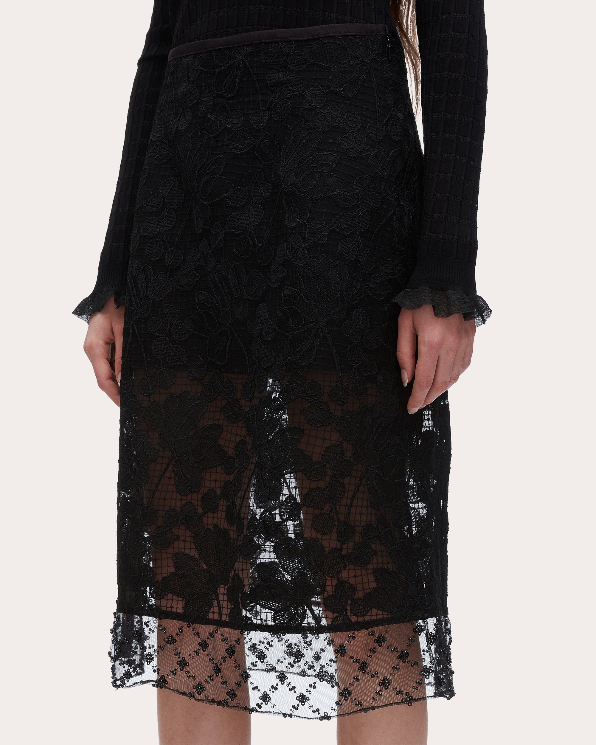 Embellished Floral Lace Organza Skirt