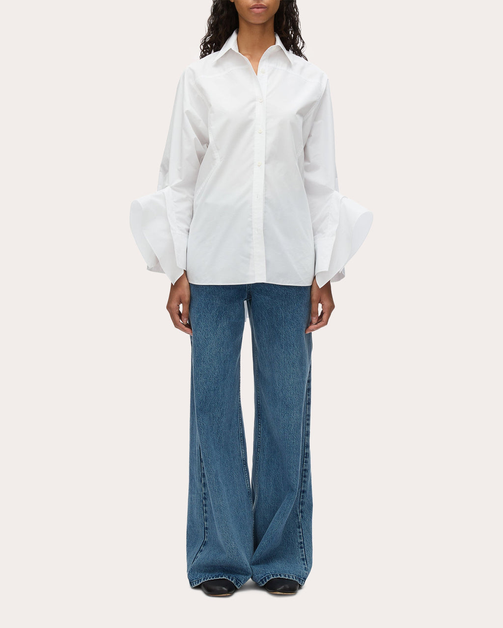 Oversized Ruffle-Trimmed Cotton Blend Shirt