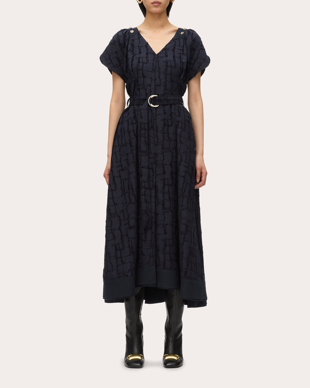 Pleated Fil-Coupé Midi Dress