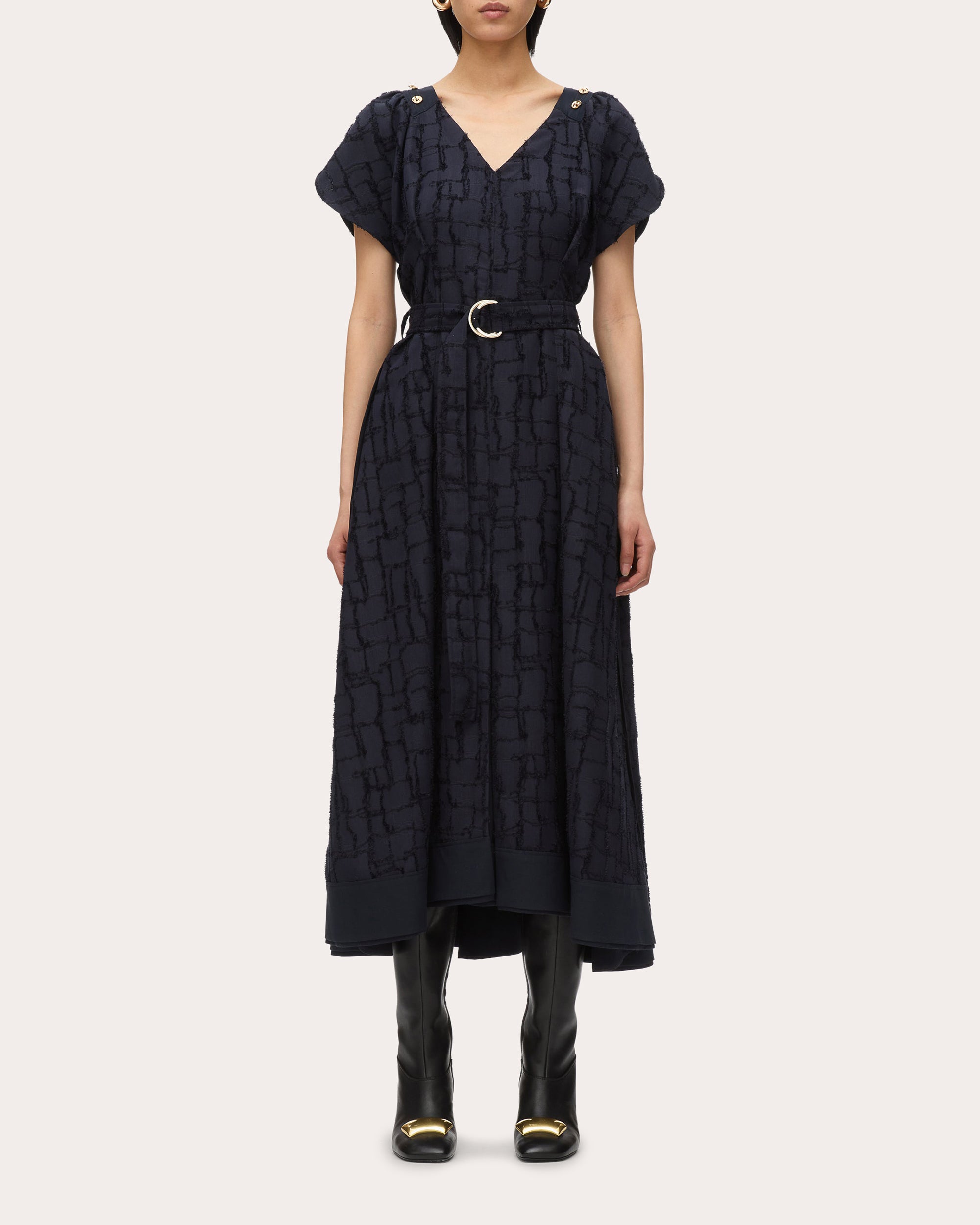 Pleated Fil-Coupé Midi Dress