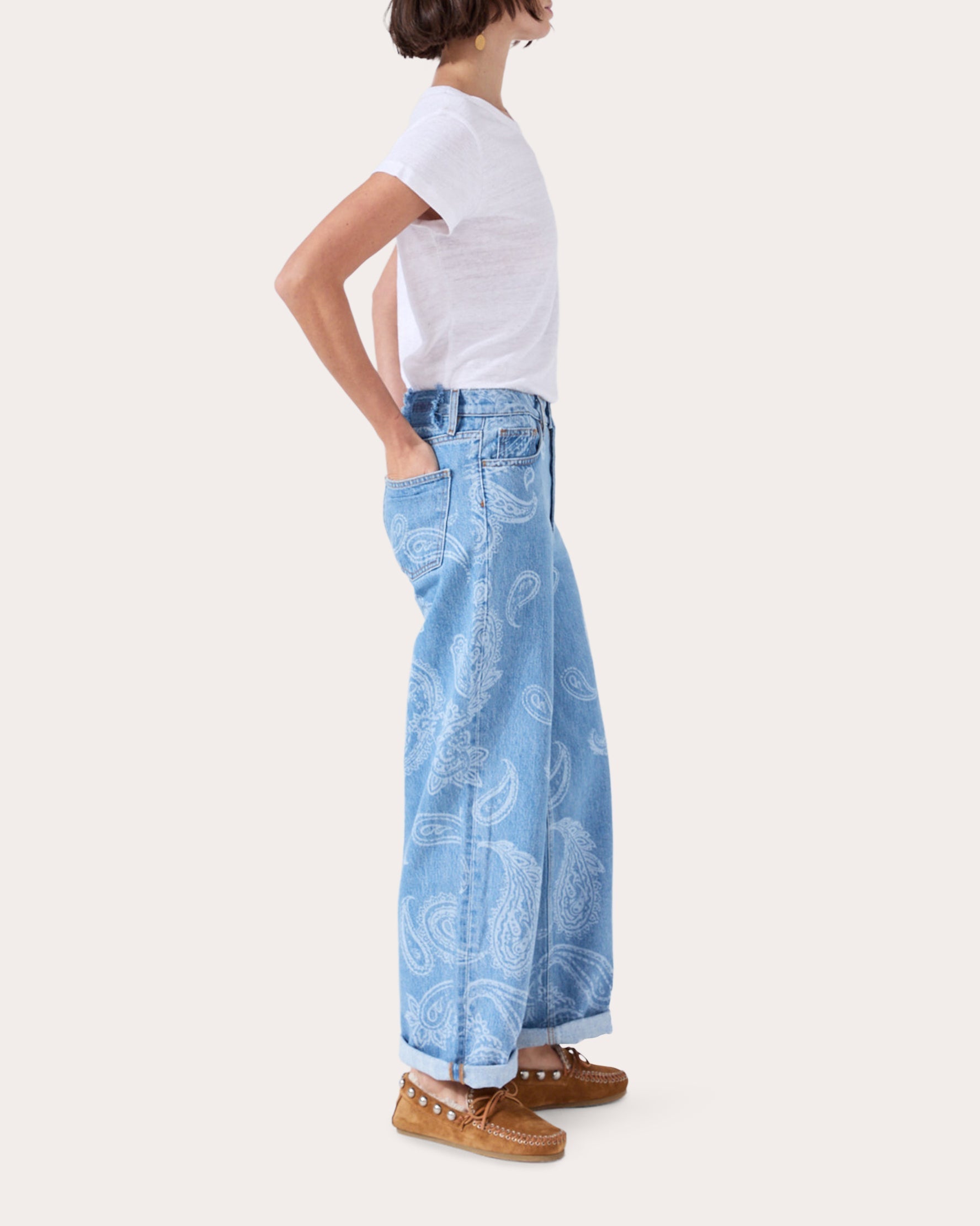 Jimi Paisley-Print Boyfriend Jeans