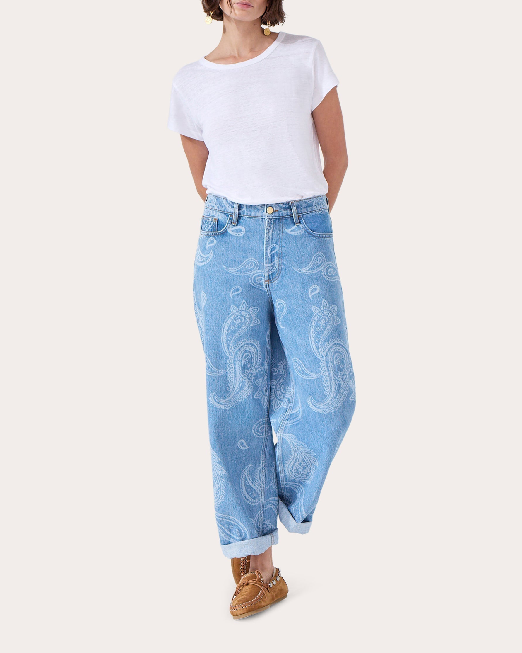 Jimi Paisley-Print Boyfriend Jeans