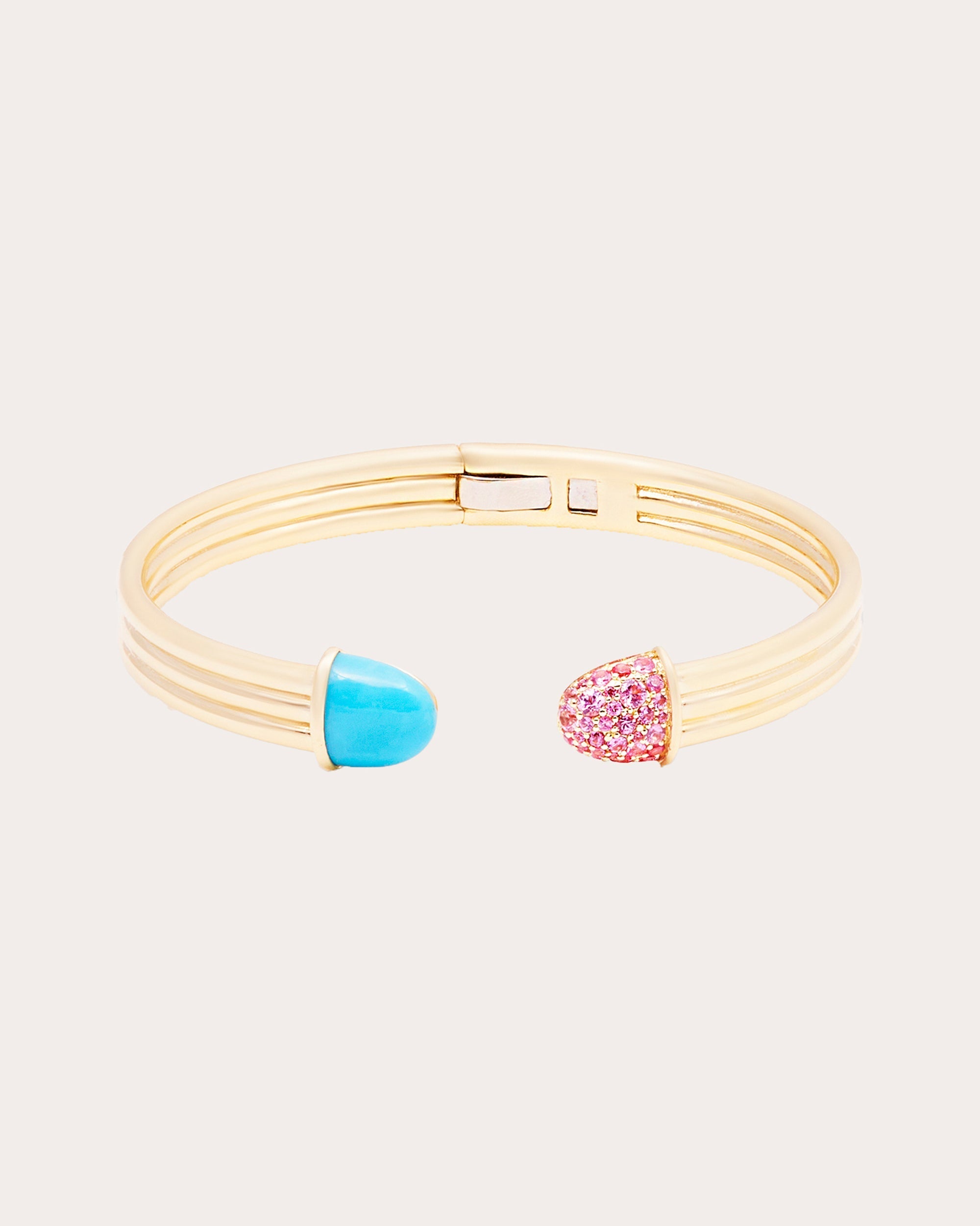 Found Cap 14K Gold Turquoise and Pink Sapphire Cuff