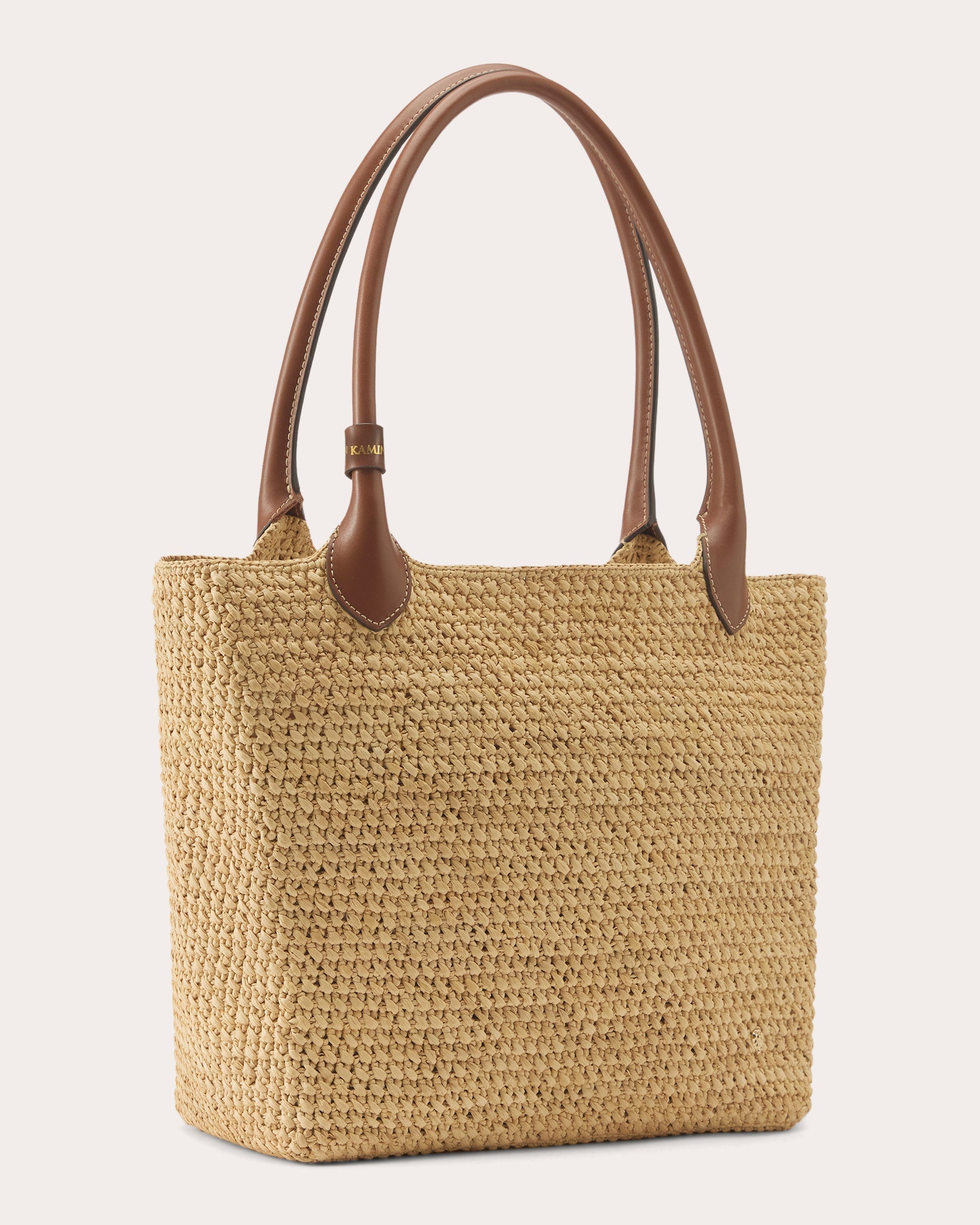 Ampara Leather Trimmed Crocheted Raffia Tote