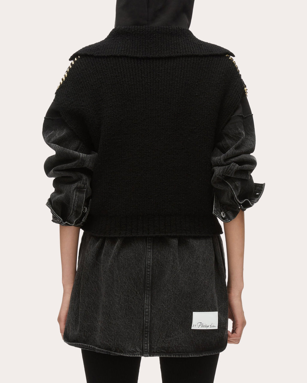 Cropped Chain-Embellished Wool Bouclé Knit Sweater