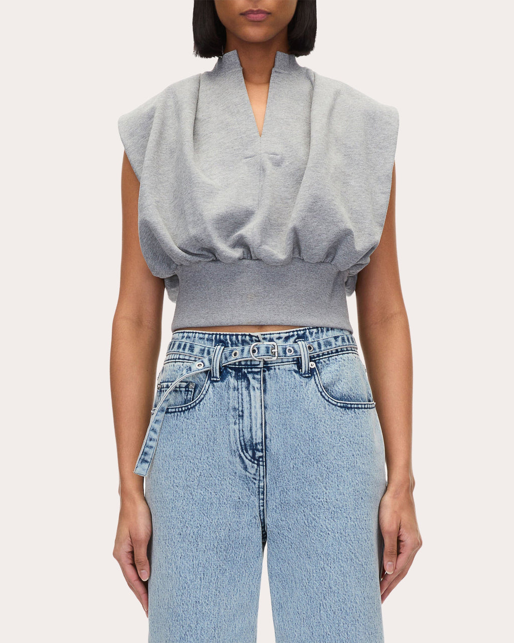 Gathered French Terry Knit Sleeveless Top