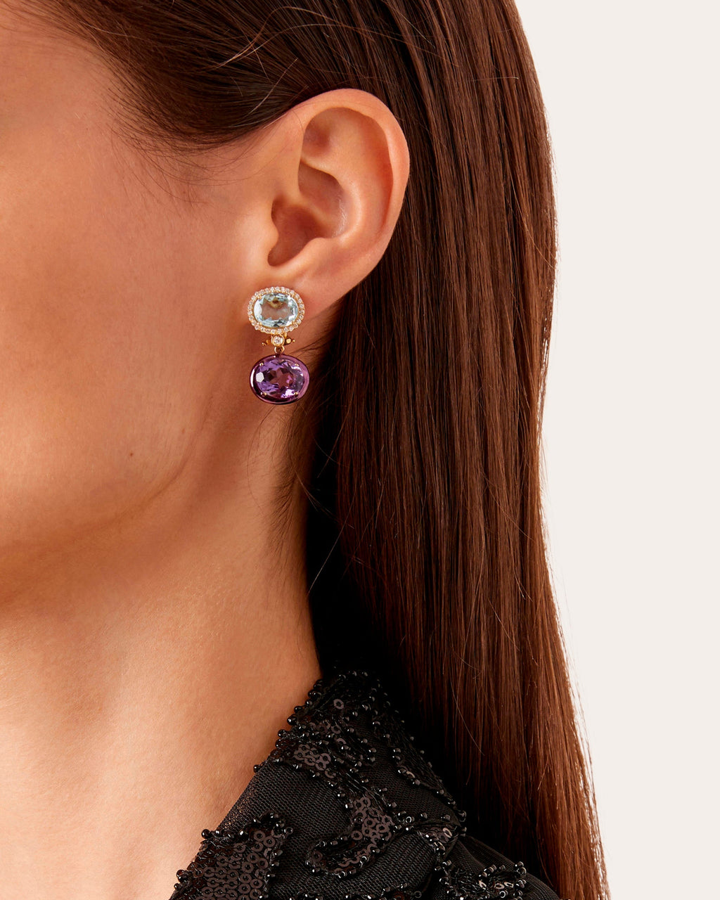 Blue Topaz & Amethyst Class Earrings