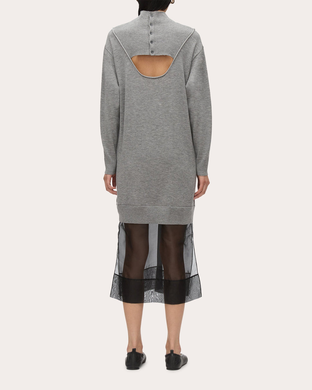 Layered Lace-Inset Chiffon-Trim Wool Midi Dress