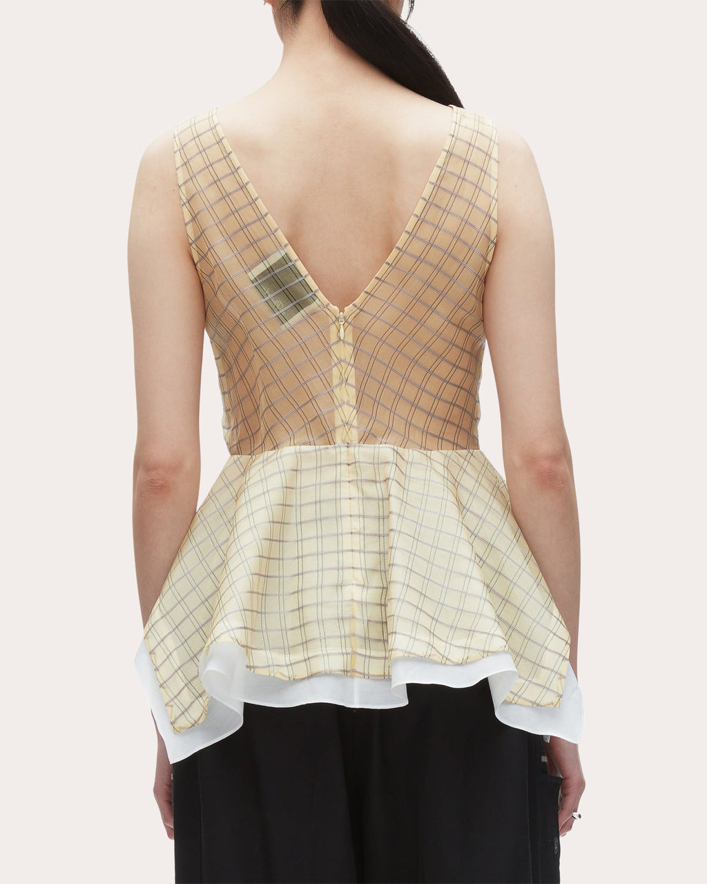 Plaid-Print Silk Organza Peplum Top