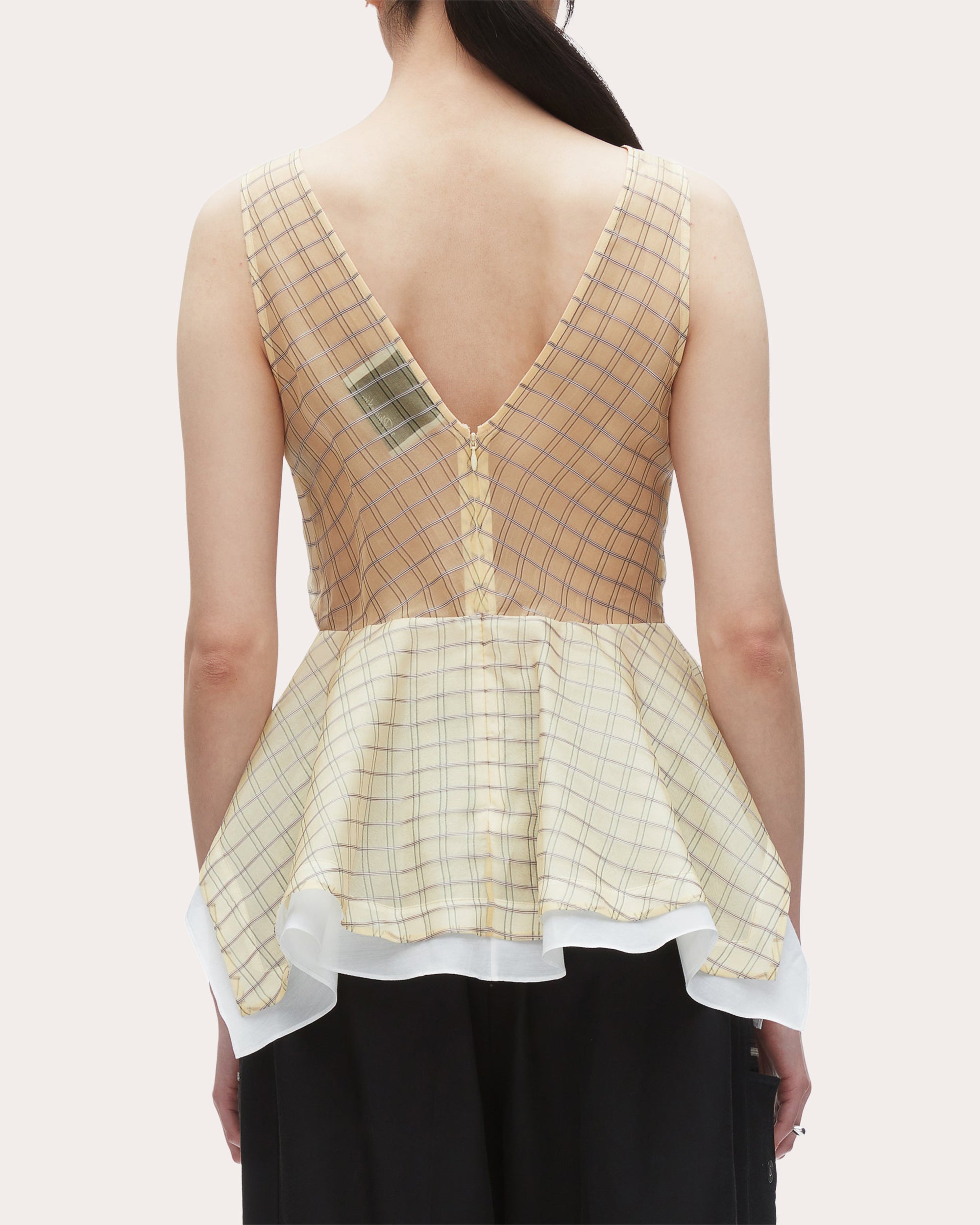 Plaid-Print Silk Organza Peplum Top