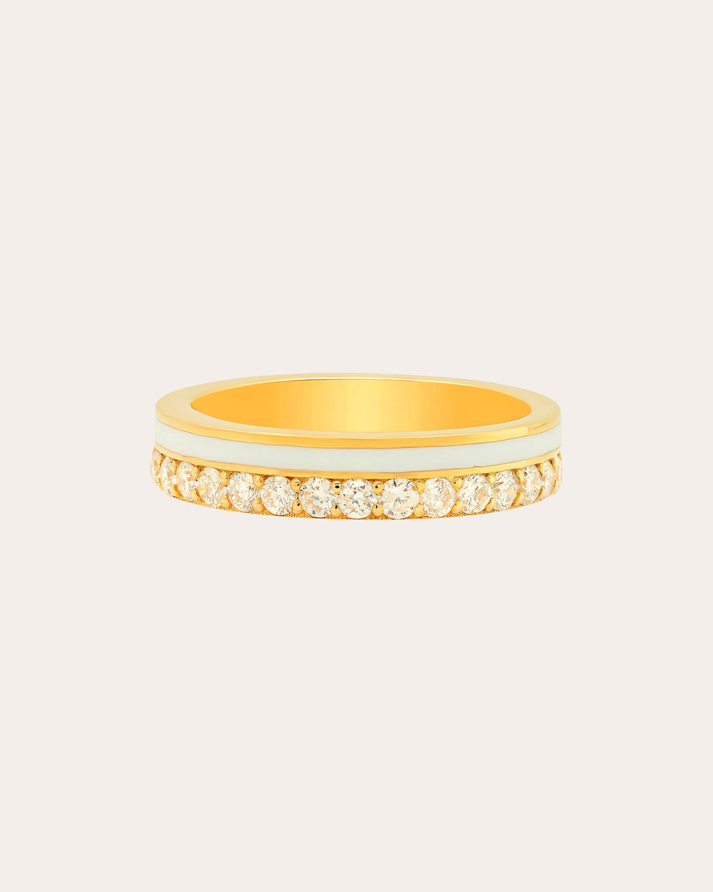 18K Gold White Enamel and Diamond Band Ring
