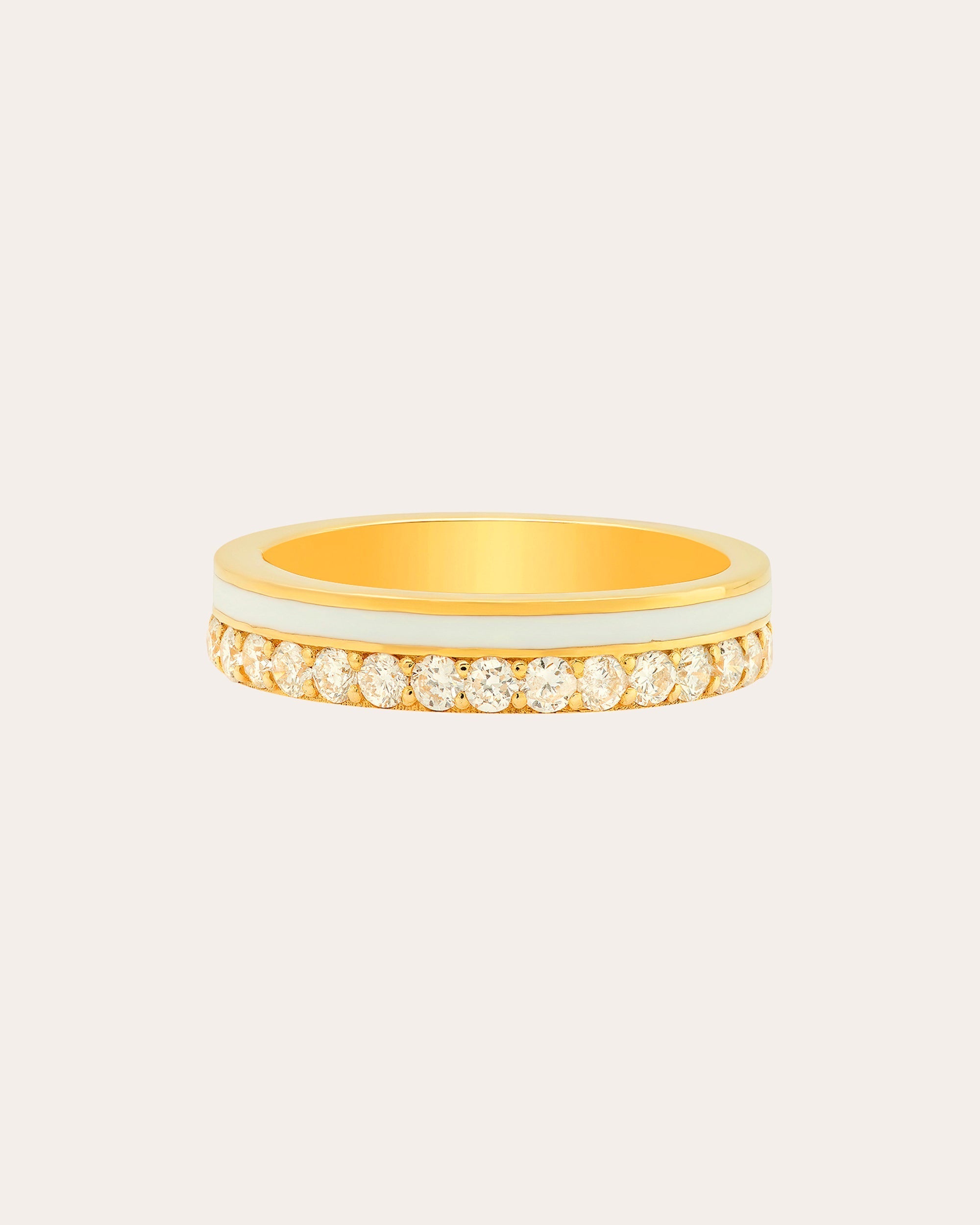 18K Gold White Enamel and Diamond Band Ring