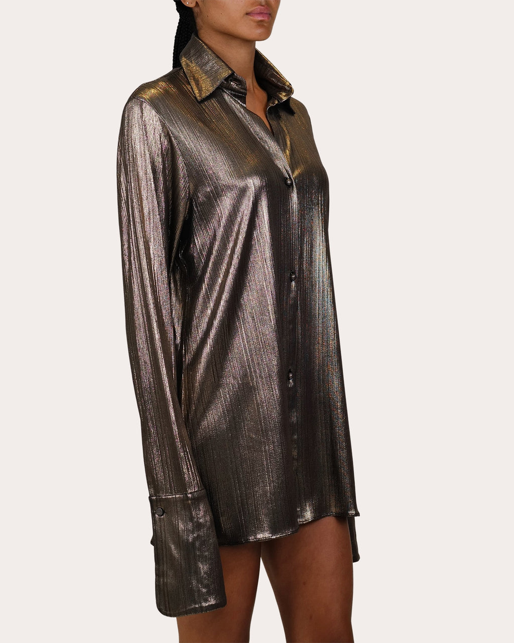 Kareena Metallic Lamé Mini Shirt Dress