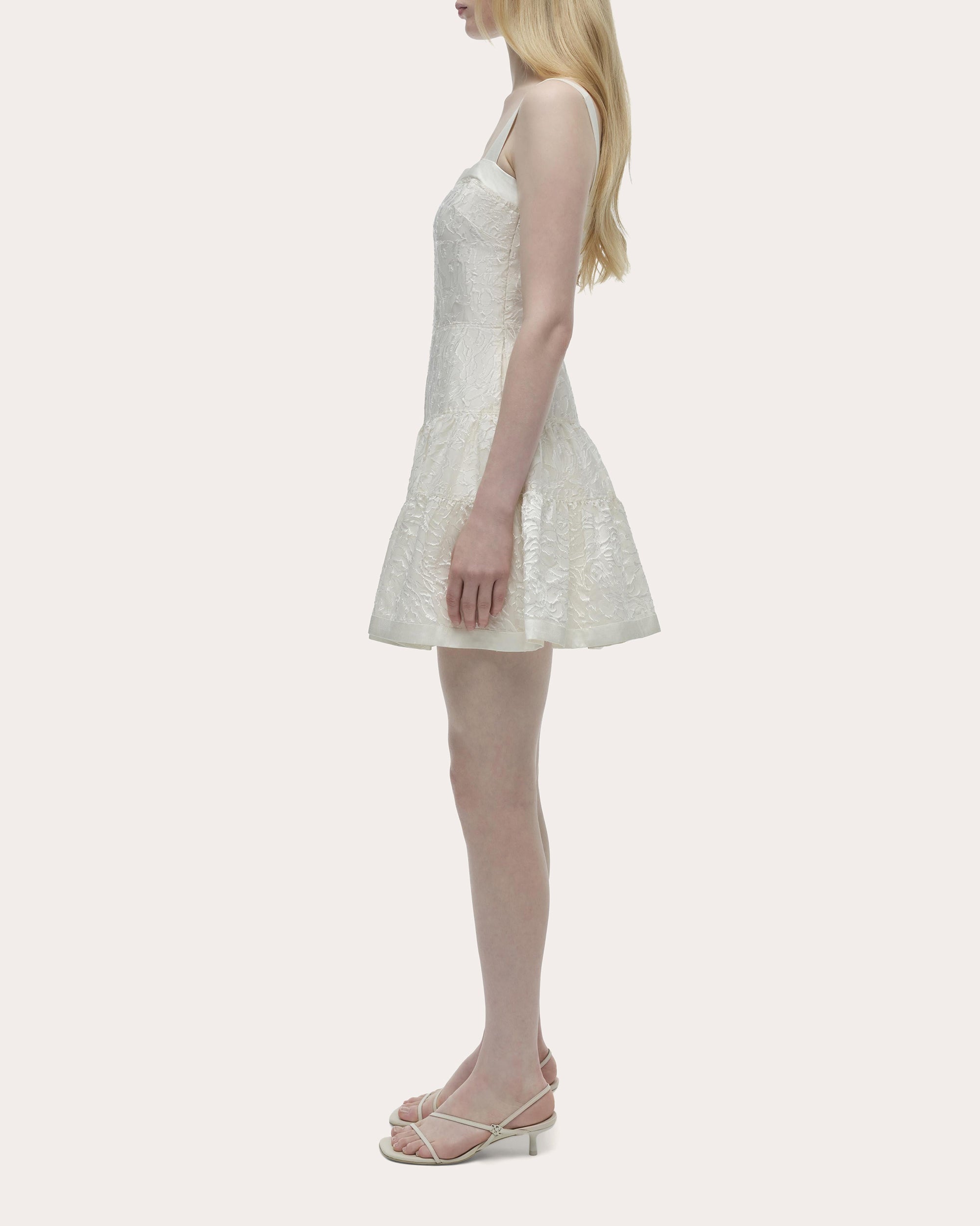 Laila Frayed Jacquard Tiered Mini Dress