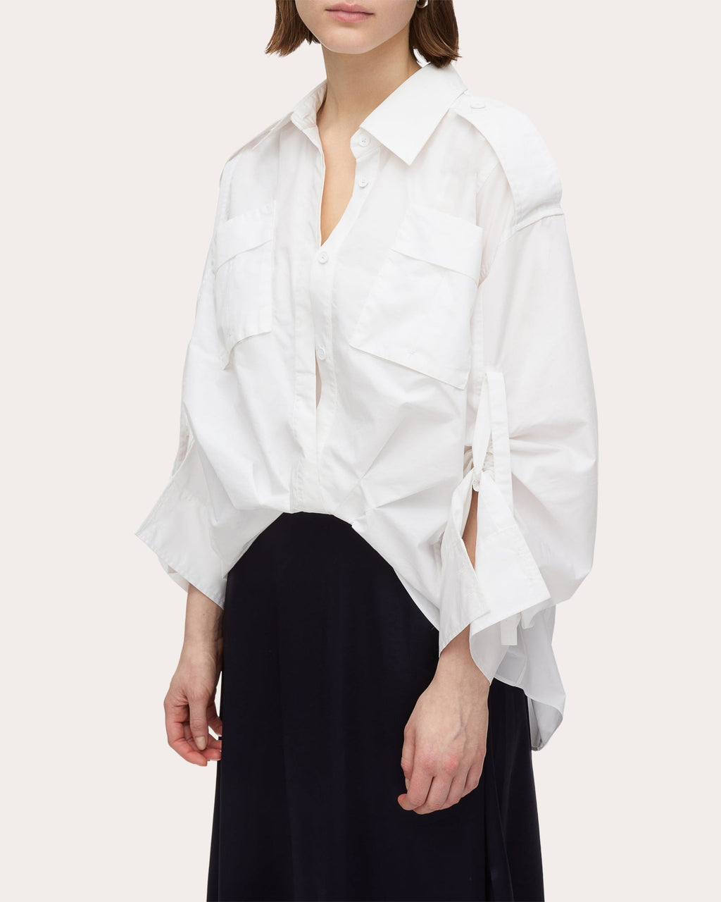 Draped Layered Poplin Satin Combo Midi Dress