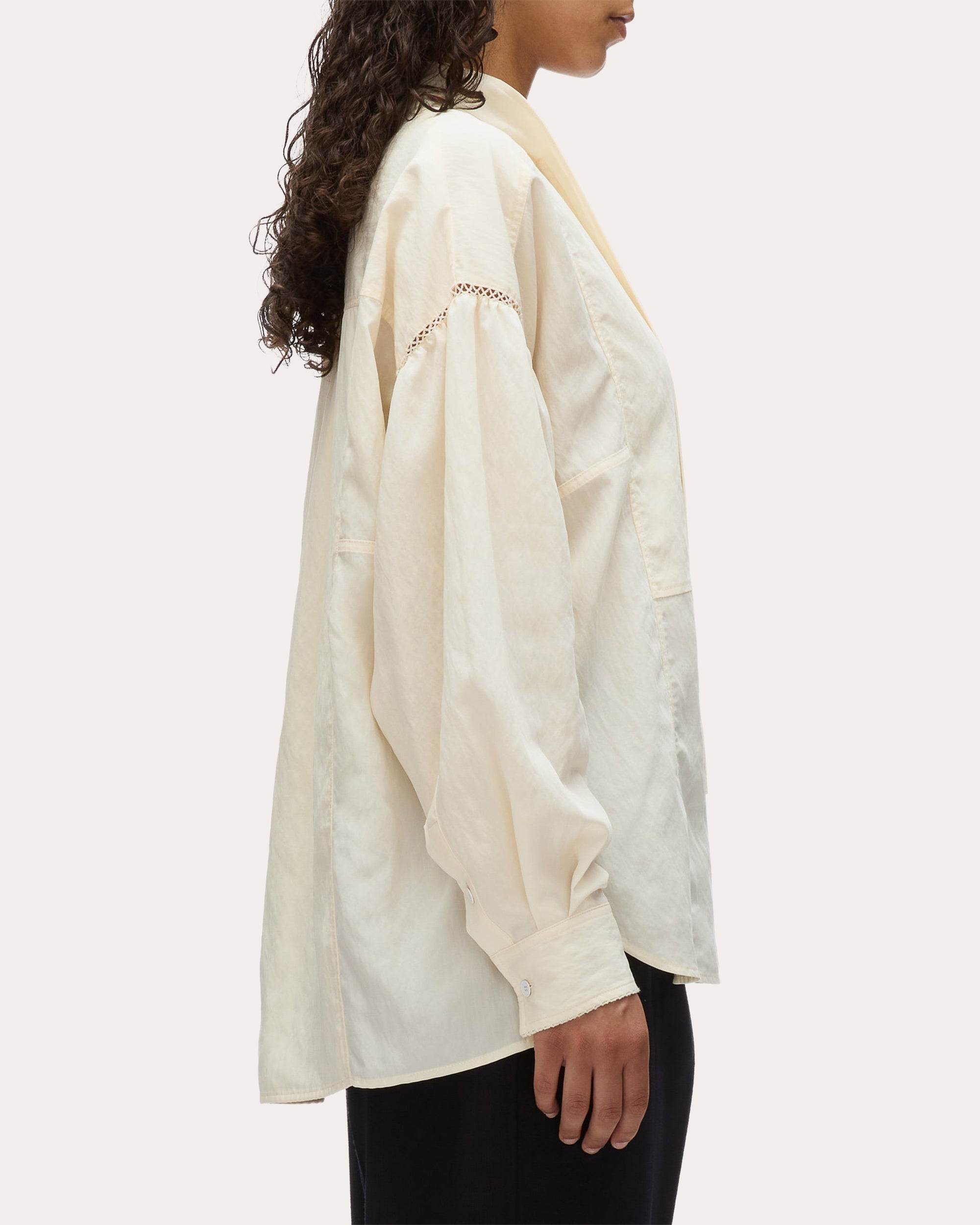Tie-Neck Techno Poplin Tuxedo Blouse