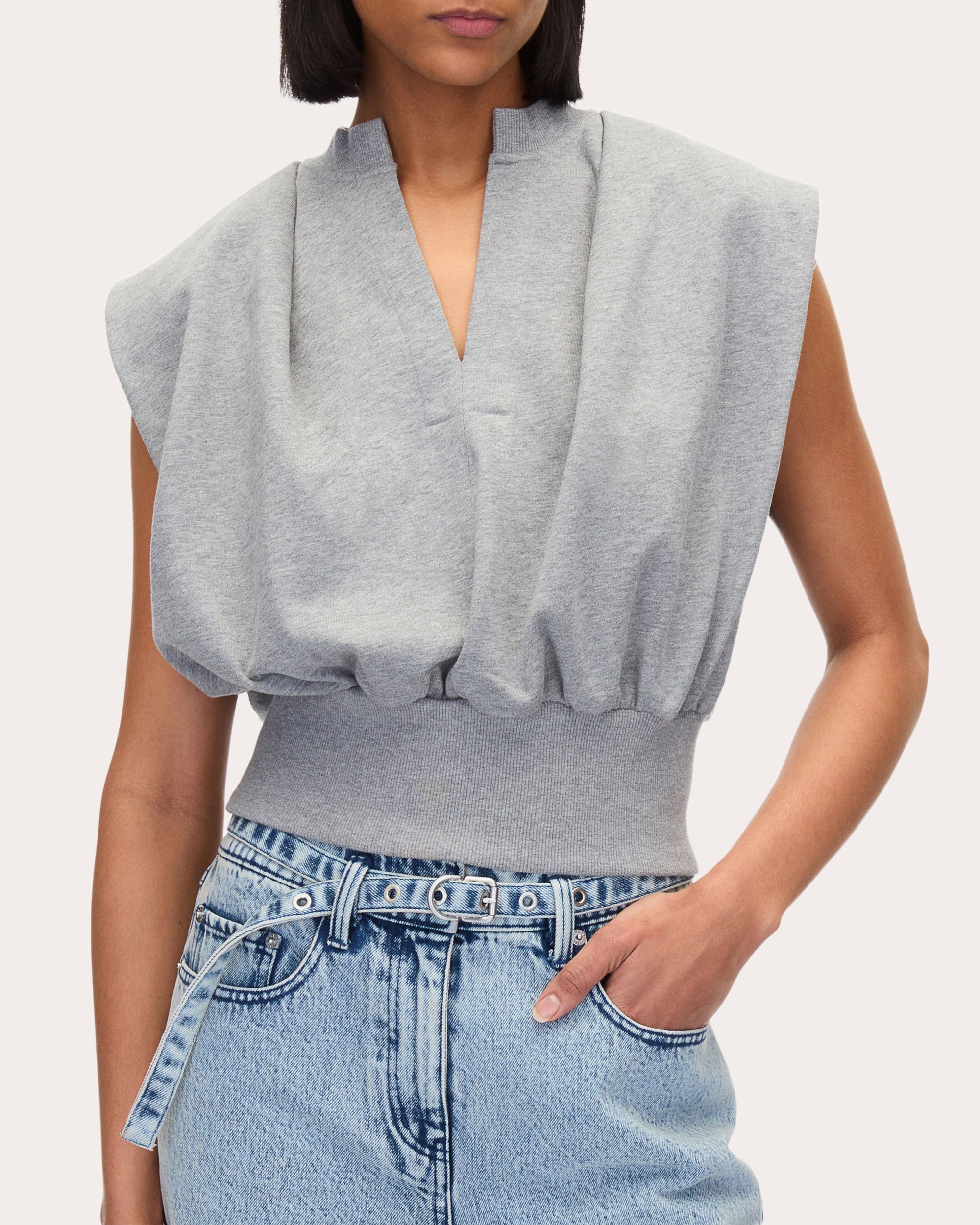 Gathered French Terry Knit Sleeveless Top