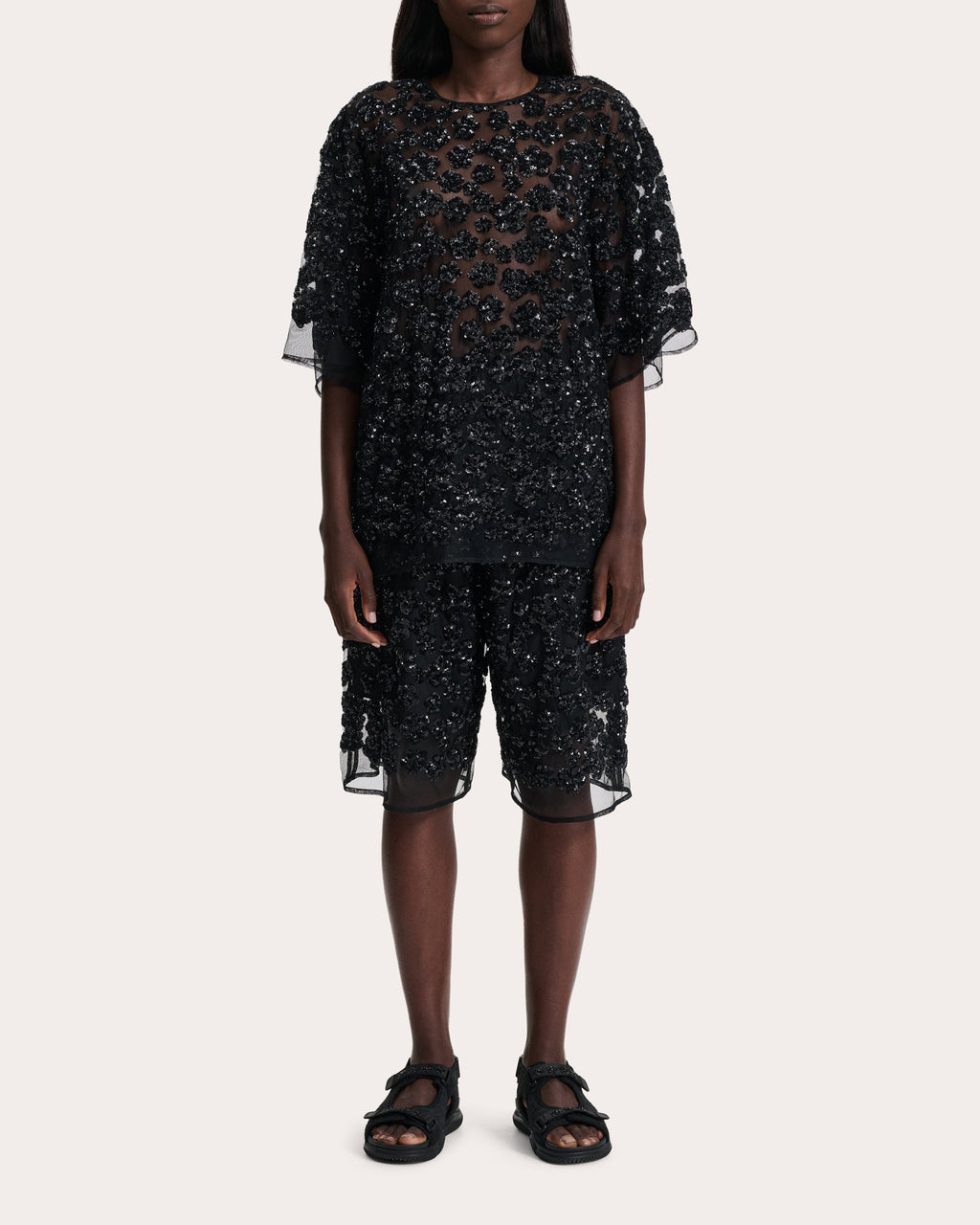 Asra Oversized Floral Sequin-Embellished Top