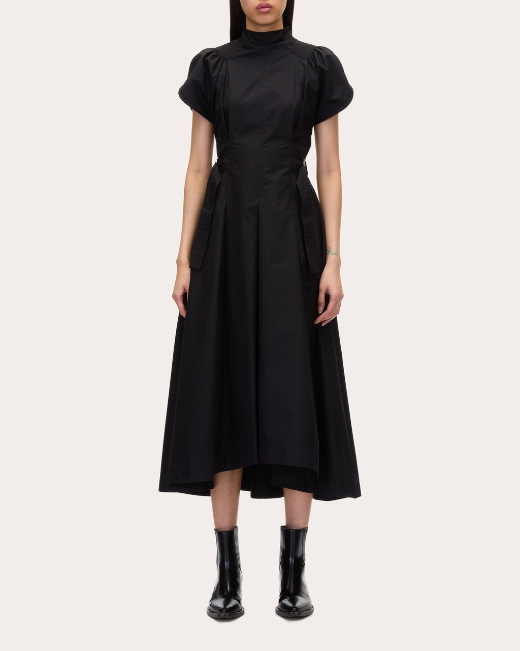 Asymmetric Pleated Cotton-Blend Midi Dress