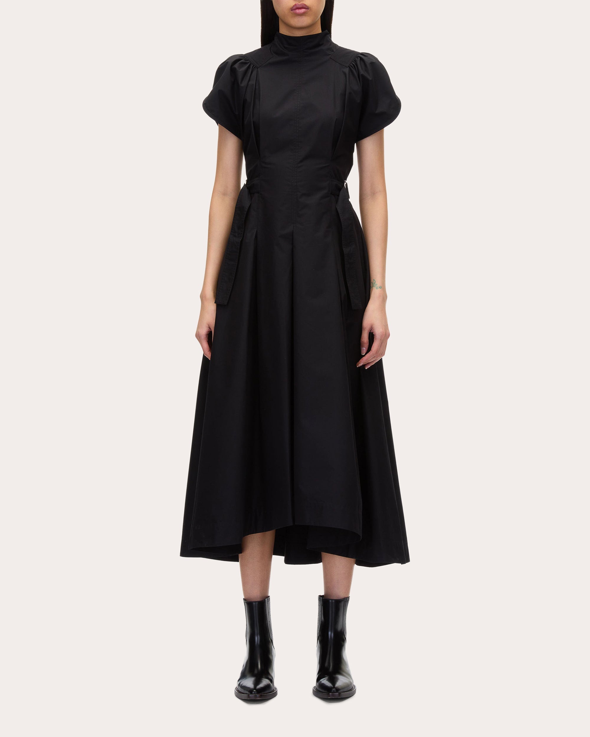 Asymmetric Pleated Cotton-Blend Midi Dress