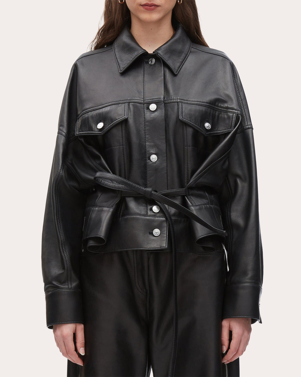 Tie-Detailed Plonge Leather Jacket