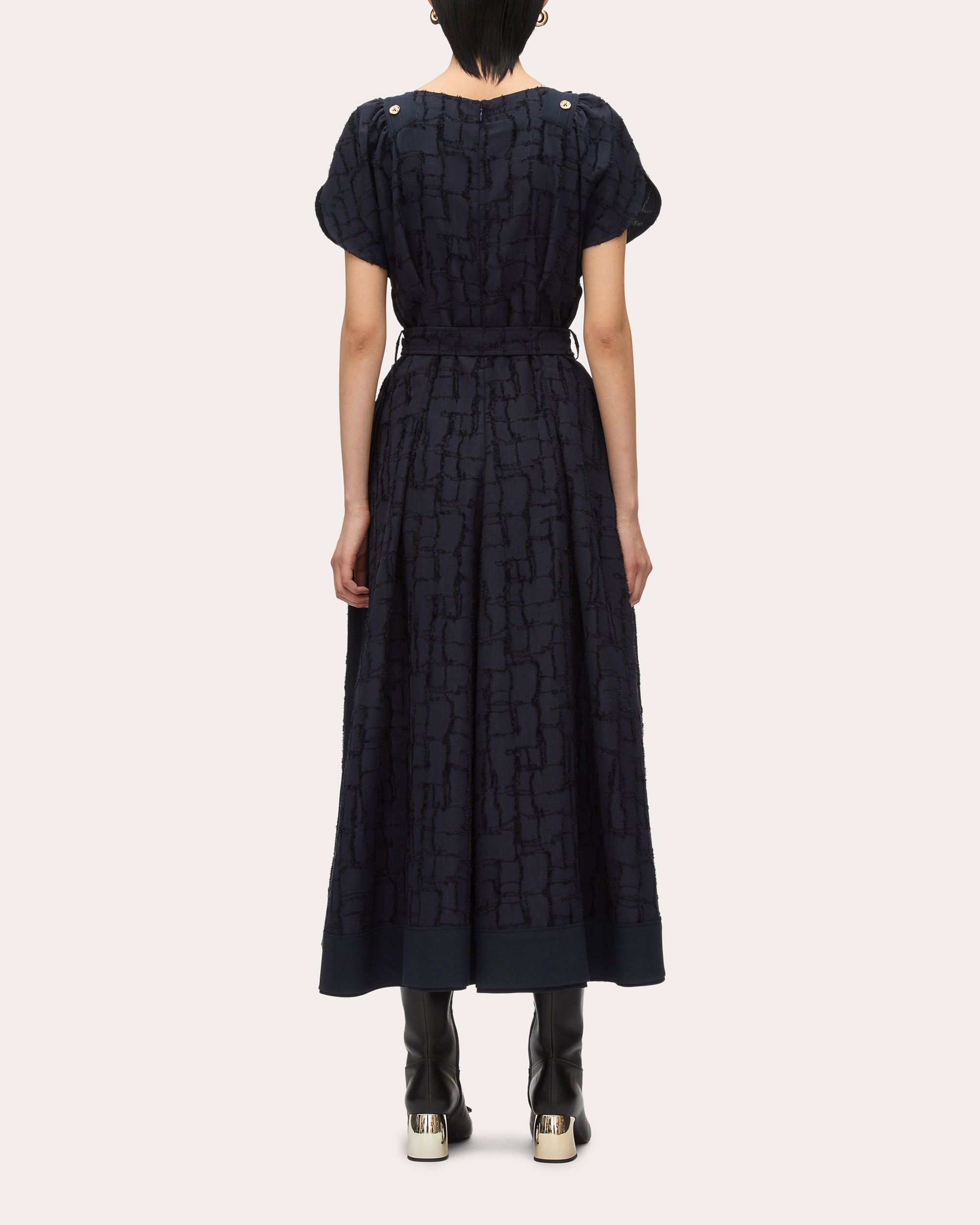 Pleated Fil-Coupé Midi Dress