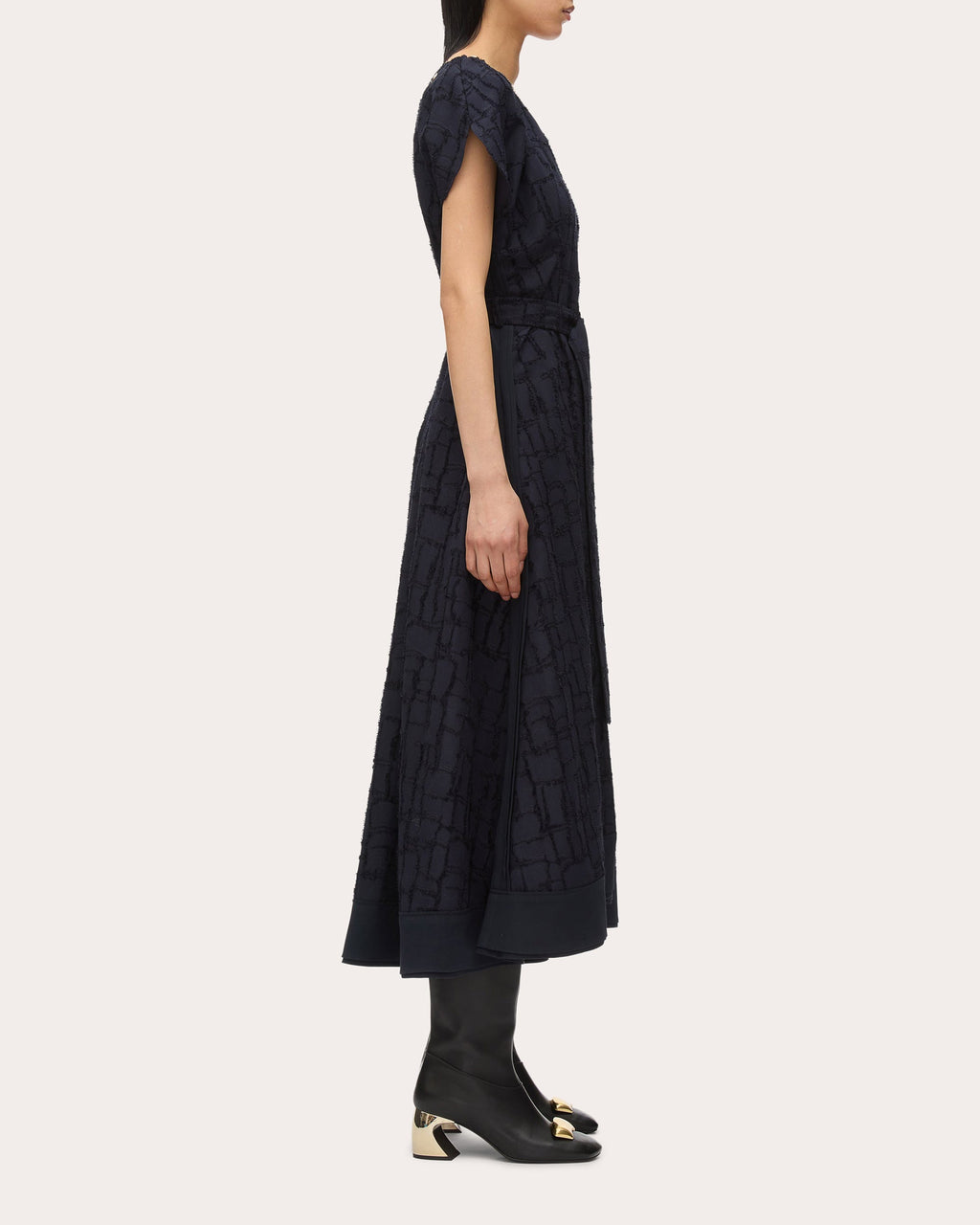 Pleated Fil-Coupé Midi Dress