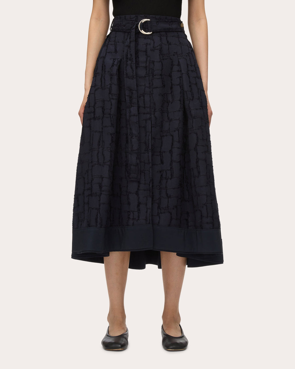 Pleated Fil-Coupé Midi Skirt