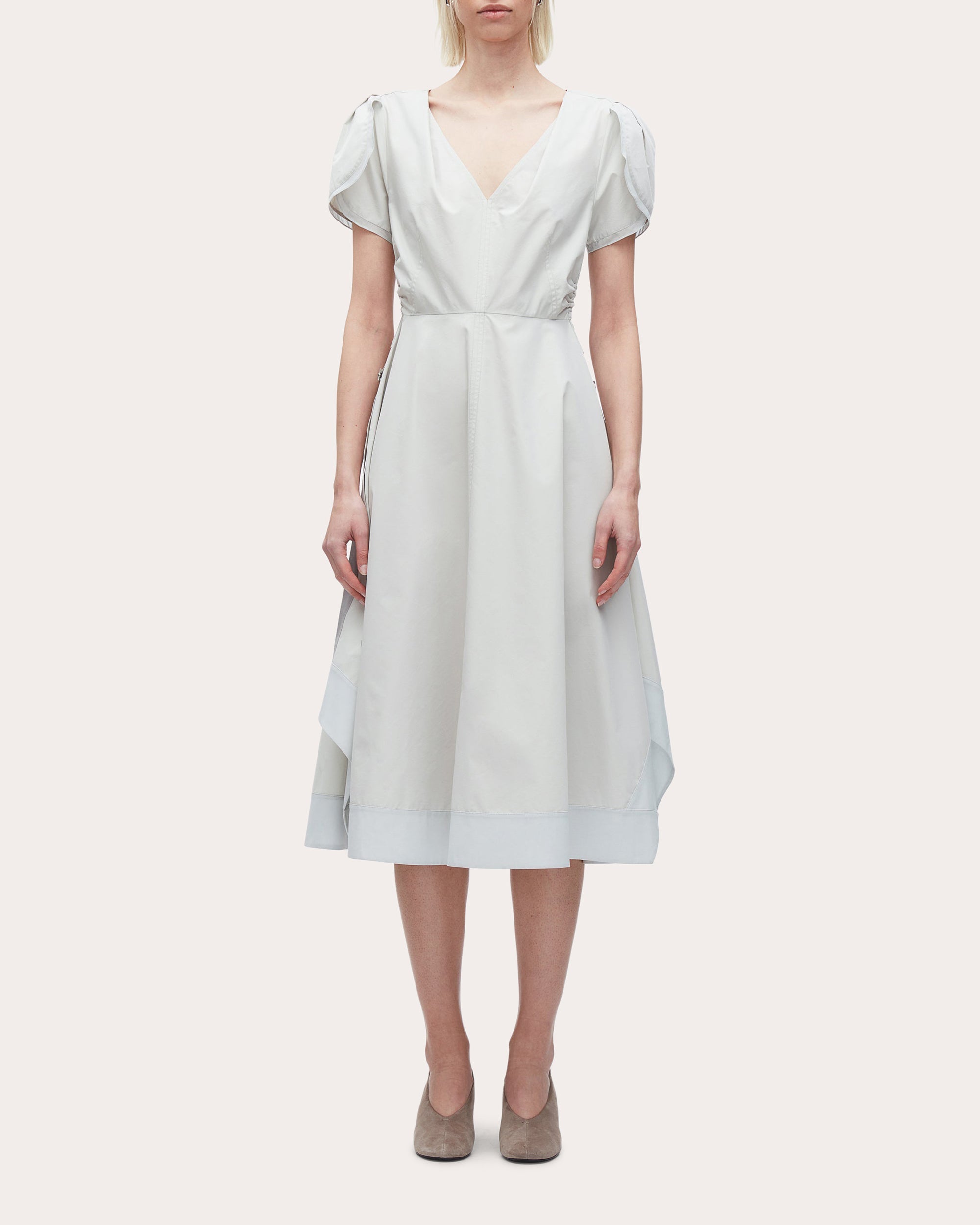 Techno Poplin V-Neck Midi Dress