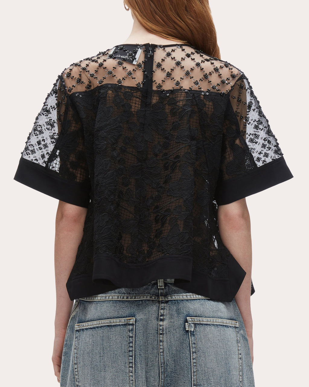 Embellished Floral Lace Organza Top