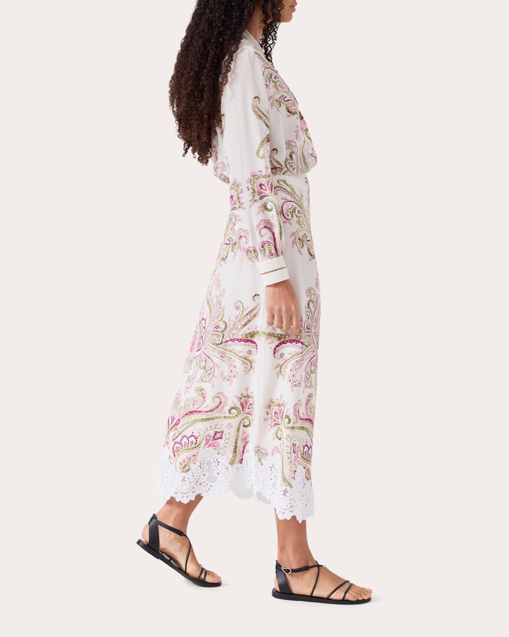 Jimi Lace-Trimmed Printed Silk Midi Skirt