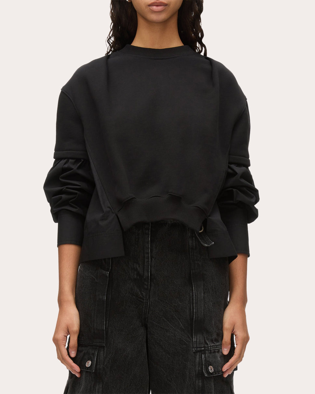 Gathered French Terry Poplin Combo Sweatshirt