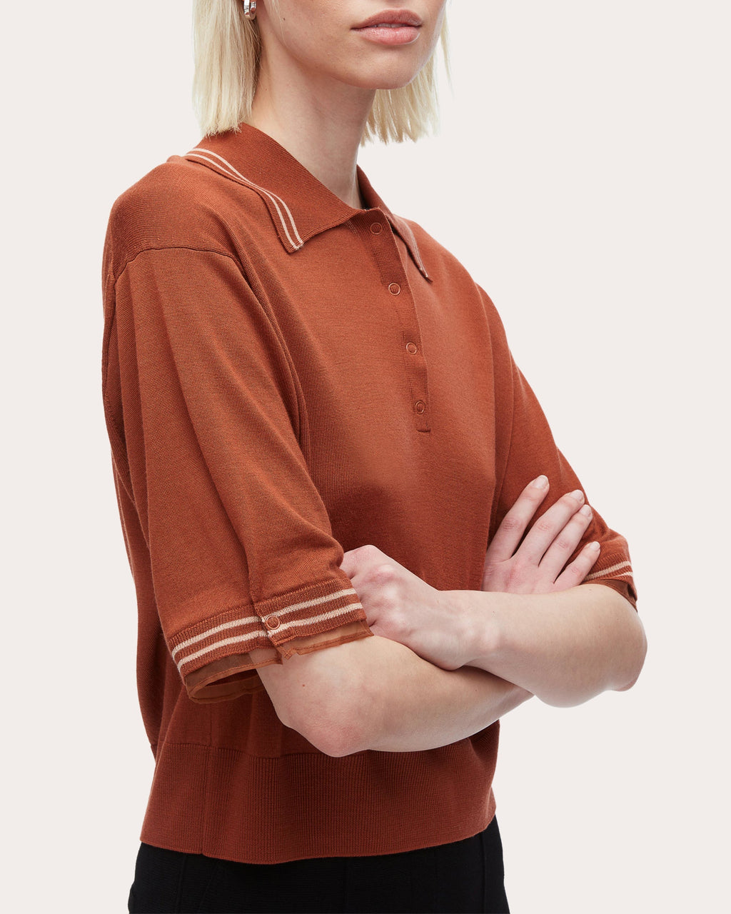 Cropped Organza-Trimmed Wool Polo Shirt