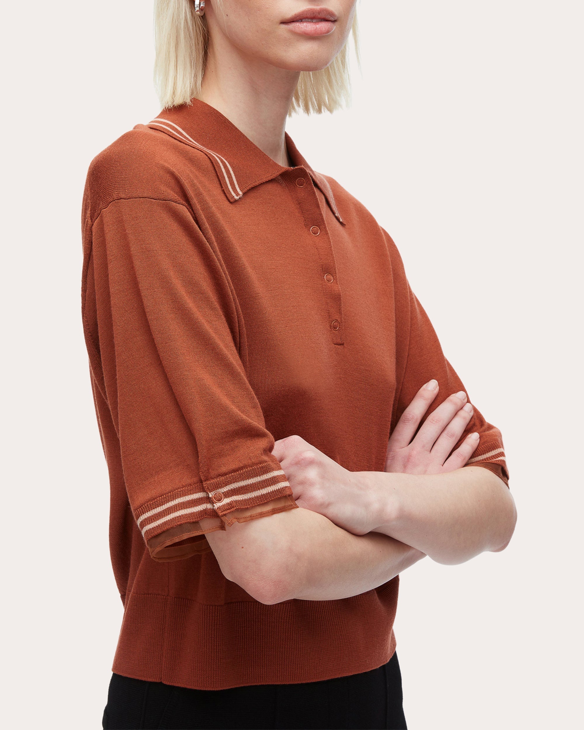 Cropped Organza-Trimmed Wool Polo Shirt