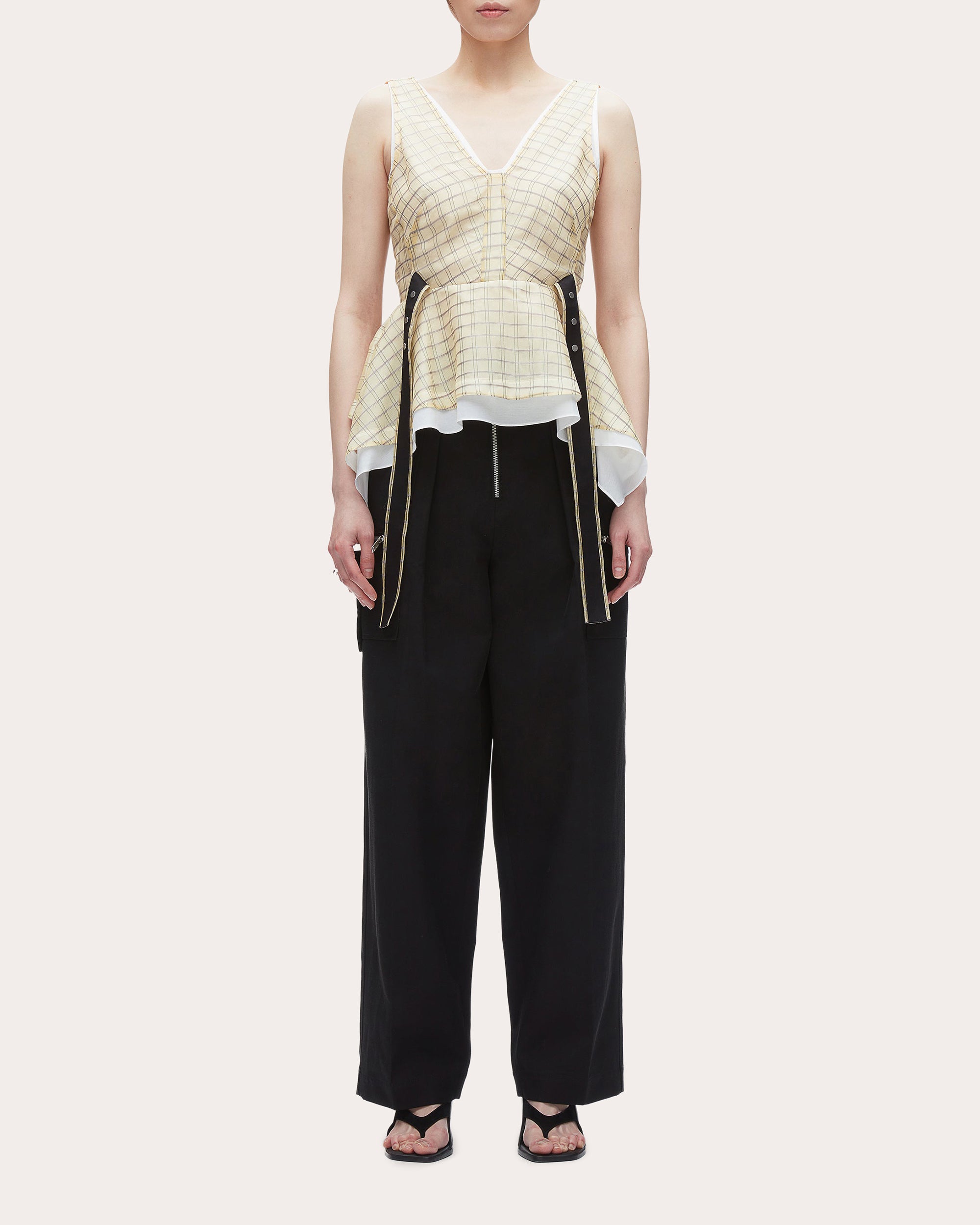 Plaid-Print Silk Organza Peplum Top
