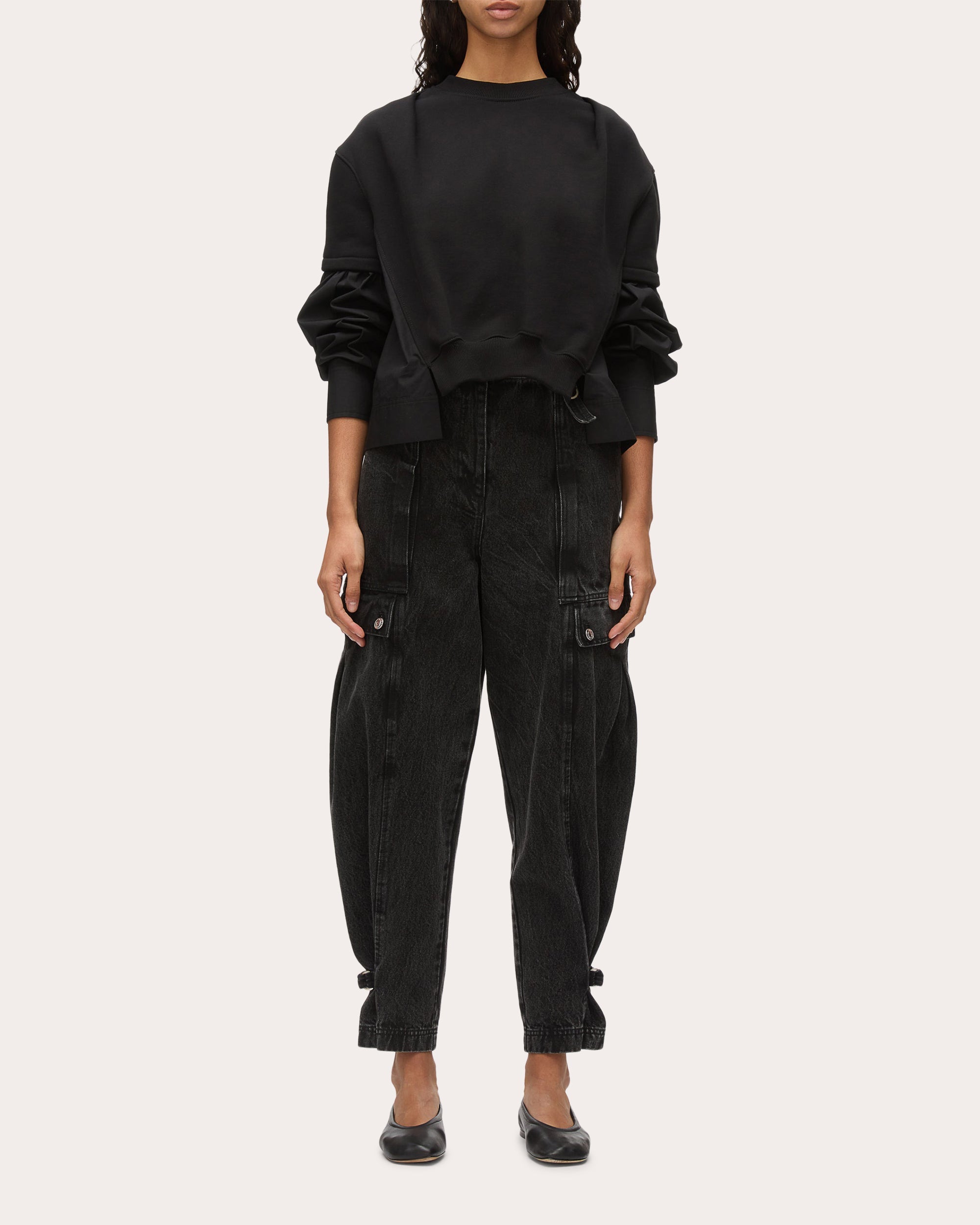 Gathered French Terry Poplin Combo Sweatshirt