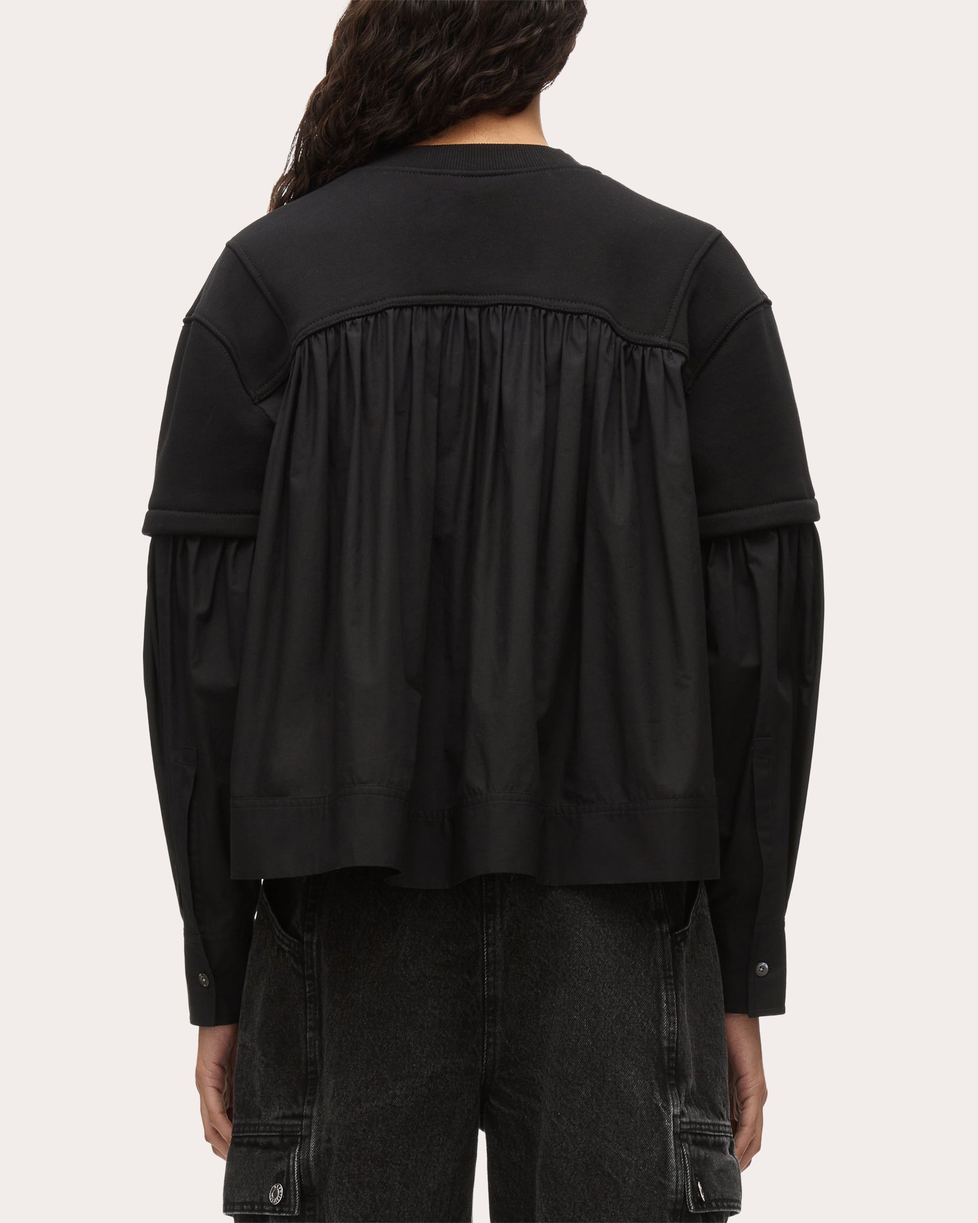 Gathered French Terry Poplin Combo Sweatshirt