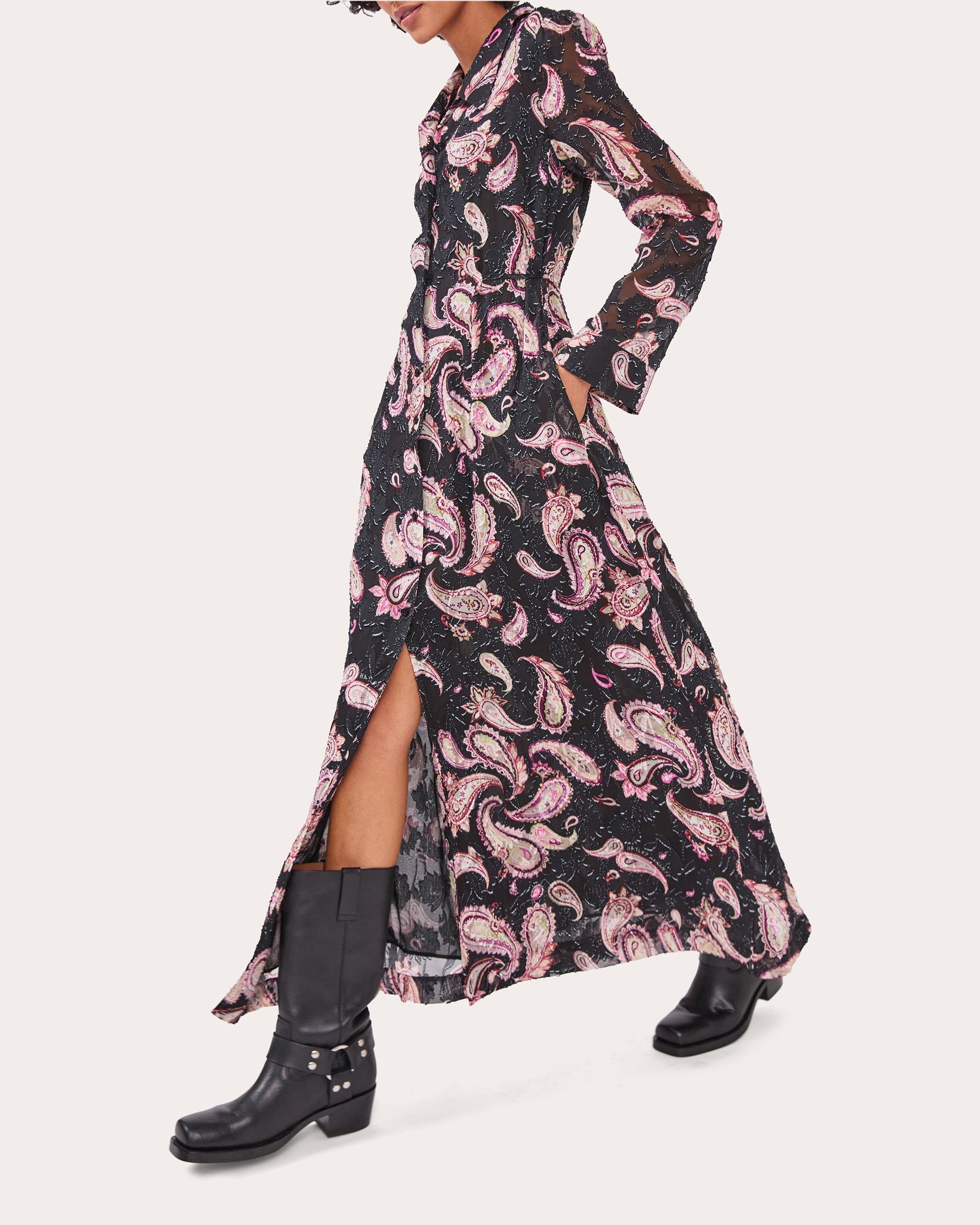 Jimi Silk-Blend Jacquard Black Shirt Dress