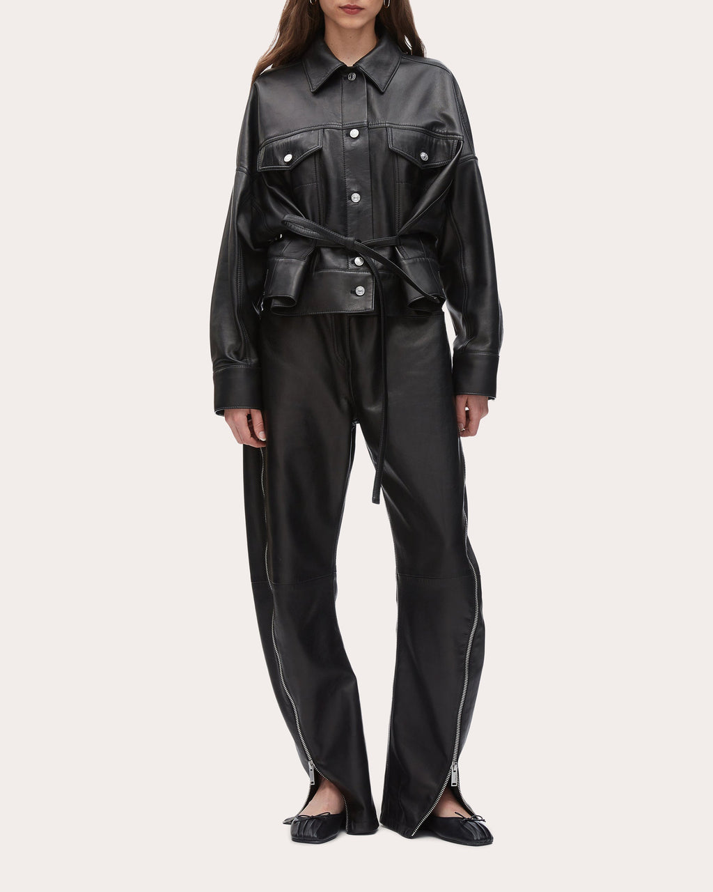 Tie-Detailed Plonge Leather Jacket