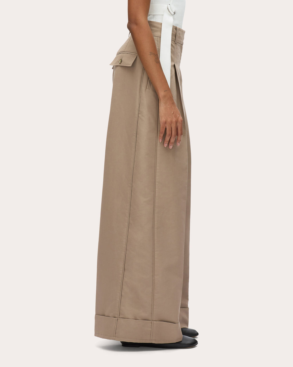 Pleated Poplin Wide-Leg Pants