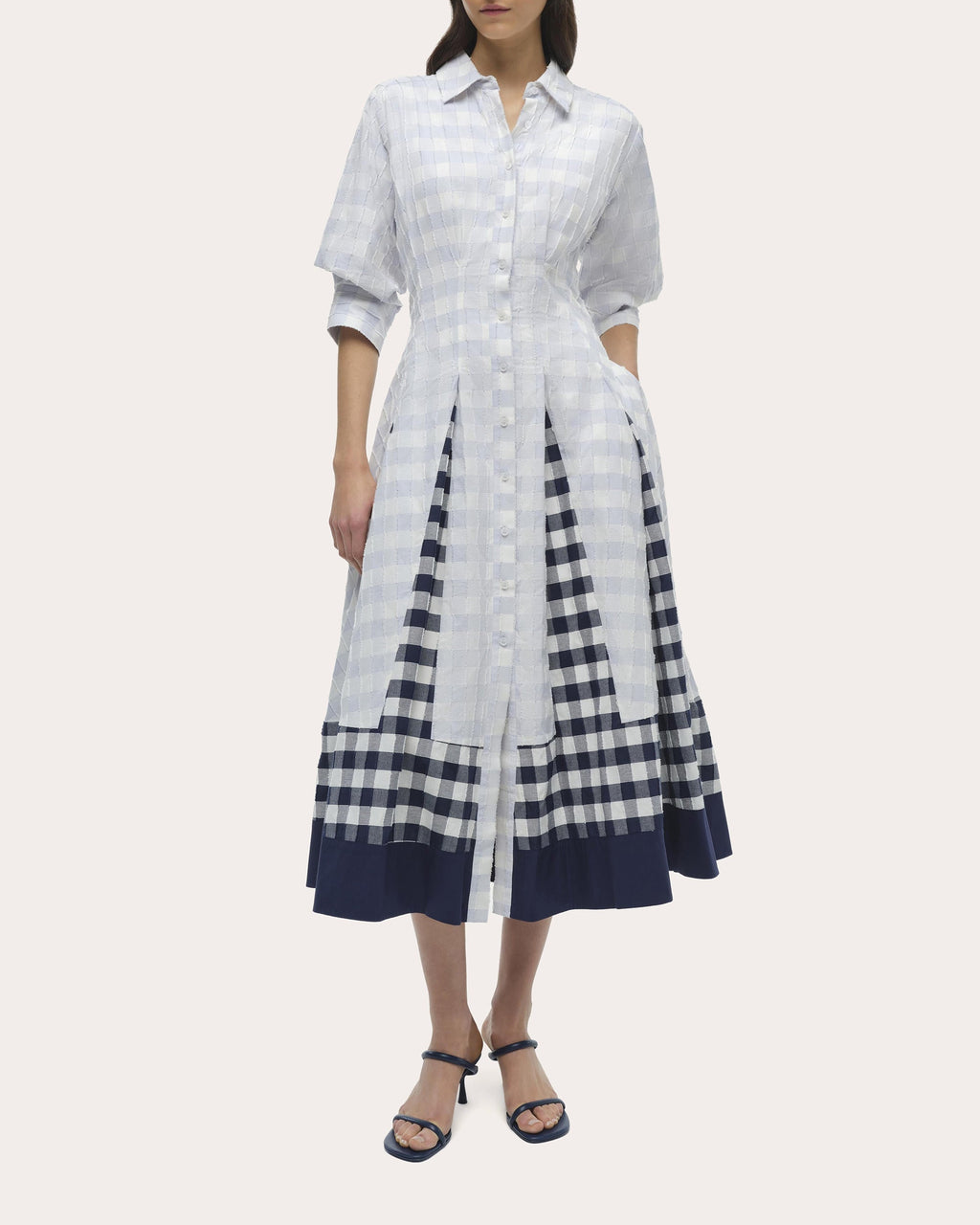 Jazz Gingham Cotton Fil-Coupe Pintuck Midi Dress