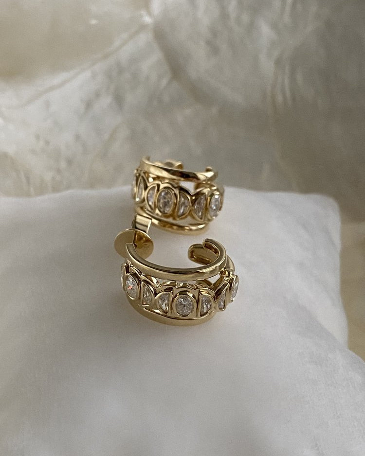 Bebe 18K Gold Moonstone and Diamond Hoop Earrings