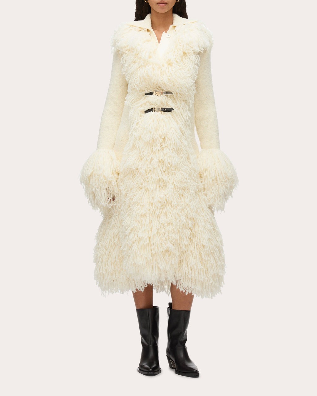 Fringed Wool Bouclé Knit Coat
