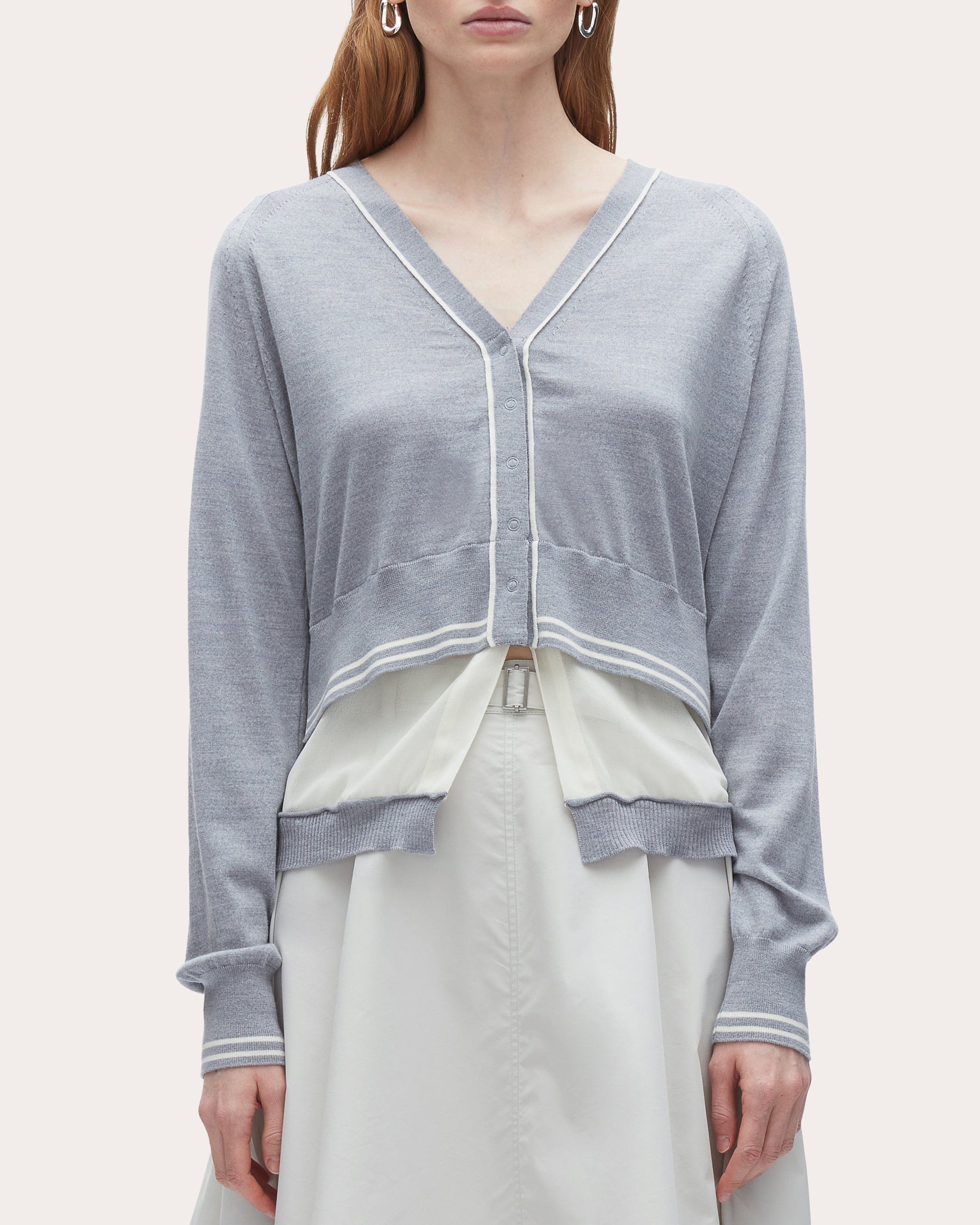 Layered Chiffon-Paneled Wool Cardigan