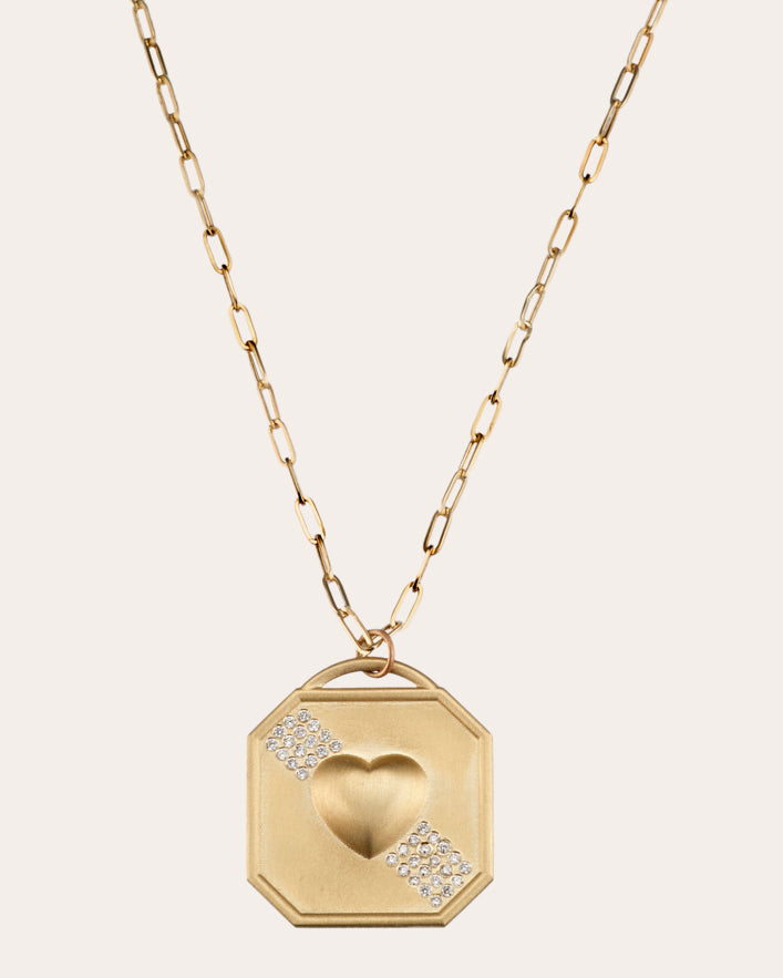 Puffy Heart 18K Gold Diamond Pendant Necklace