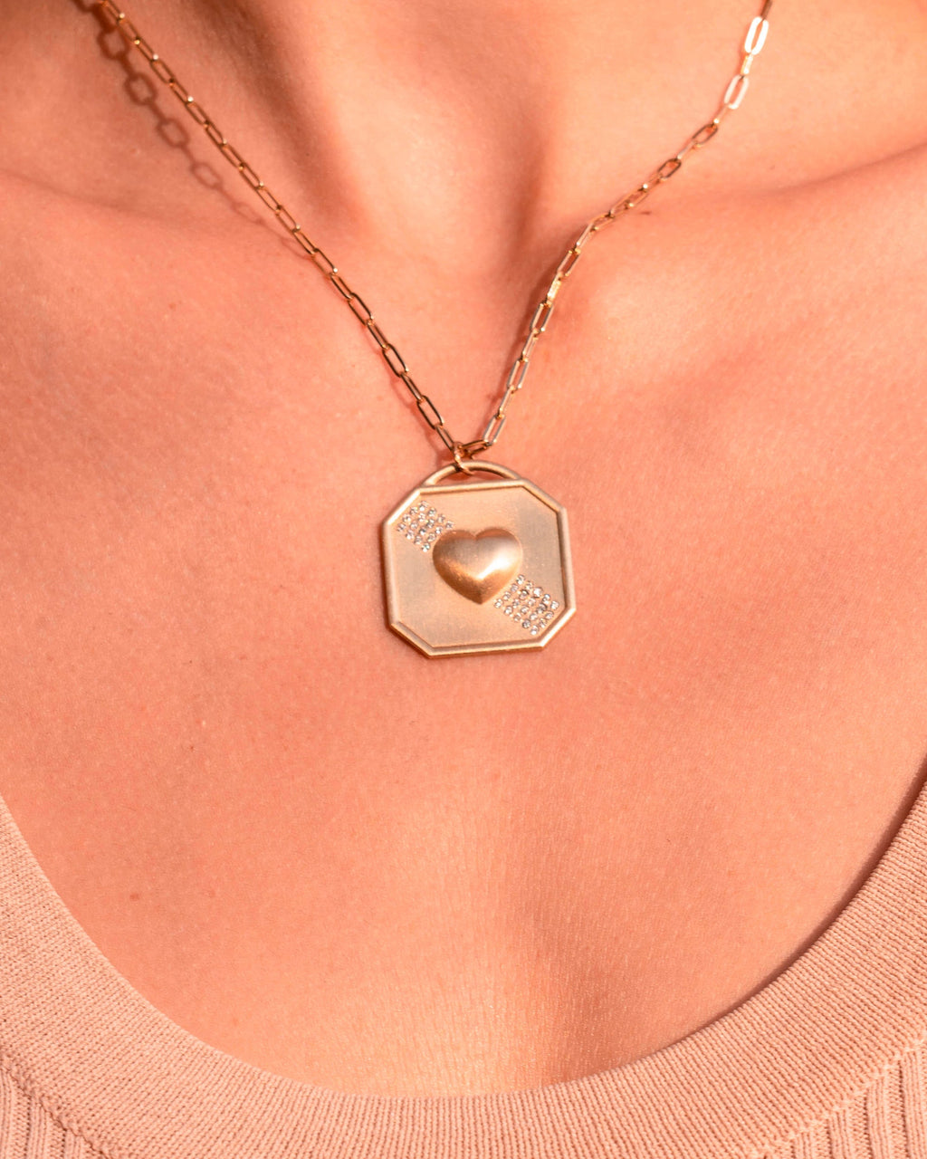 Puffy Heart 18K Gold Diamond Pendant Necklace